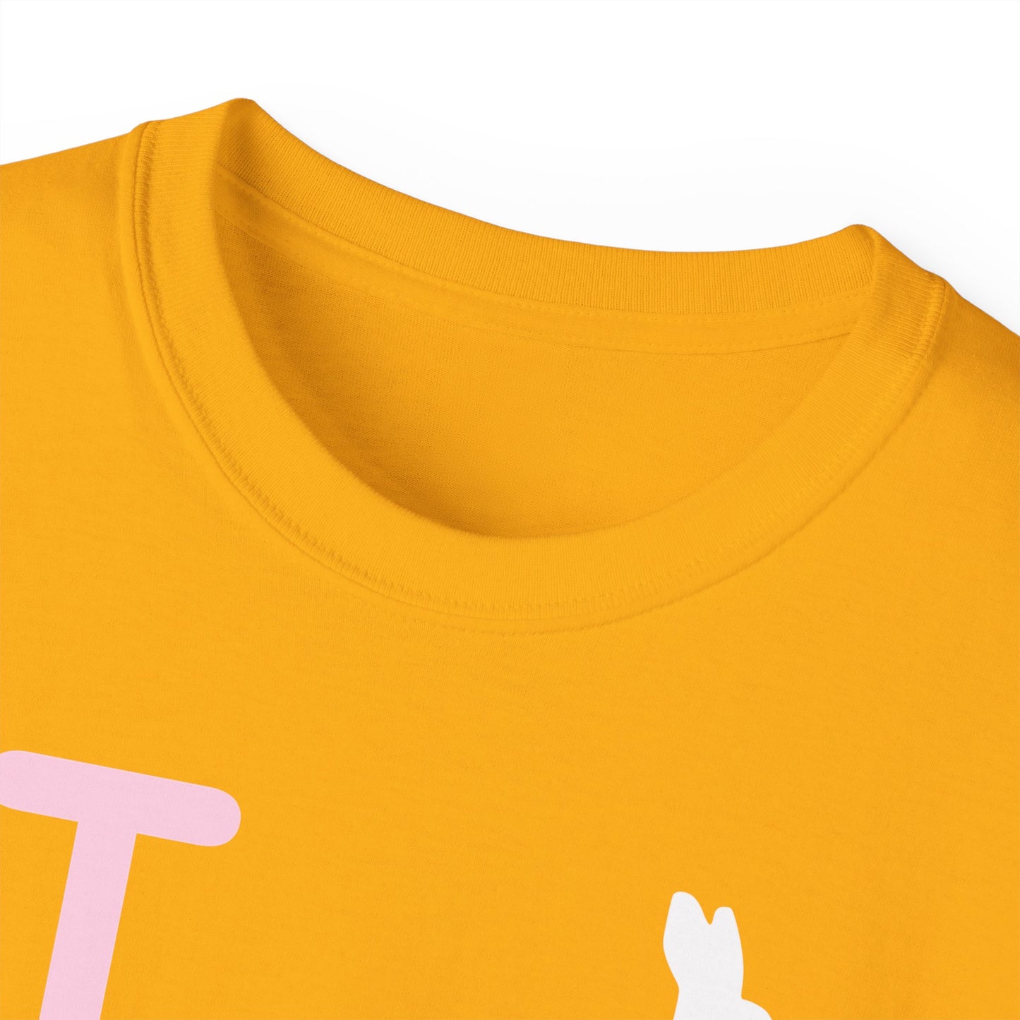 I Bunny LongD® Logo Cotton Tee Easter pastel pink negative text (white Easter Bunny)