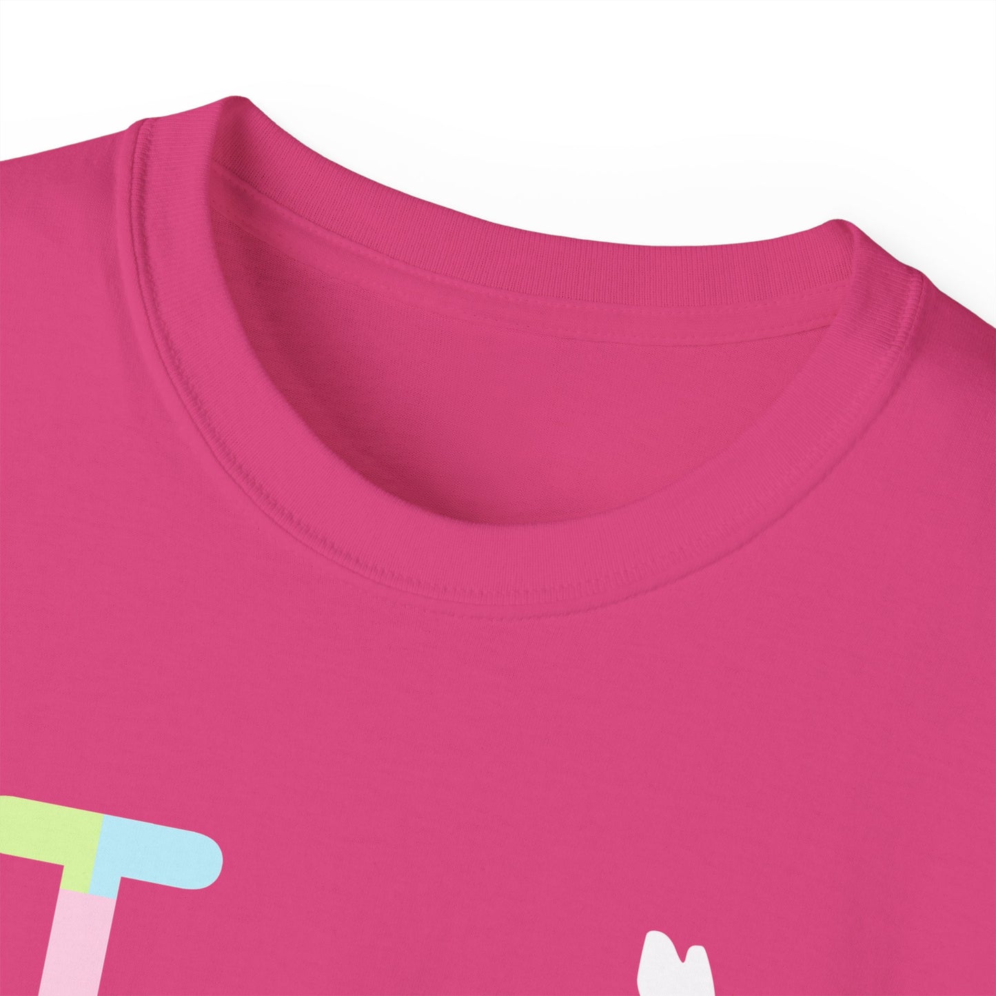 I Bunny LongD® Logo Cotton Tee Easter pastel spectrum text (white Easter Bunny)