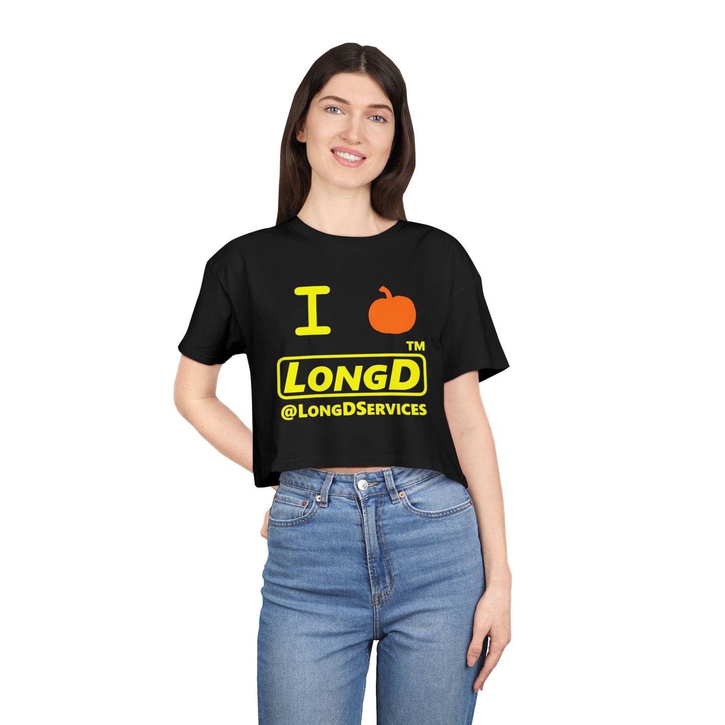 I Pumpkin LongD Logo Crop Tee yellow basic tag logo
