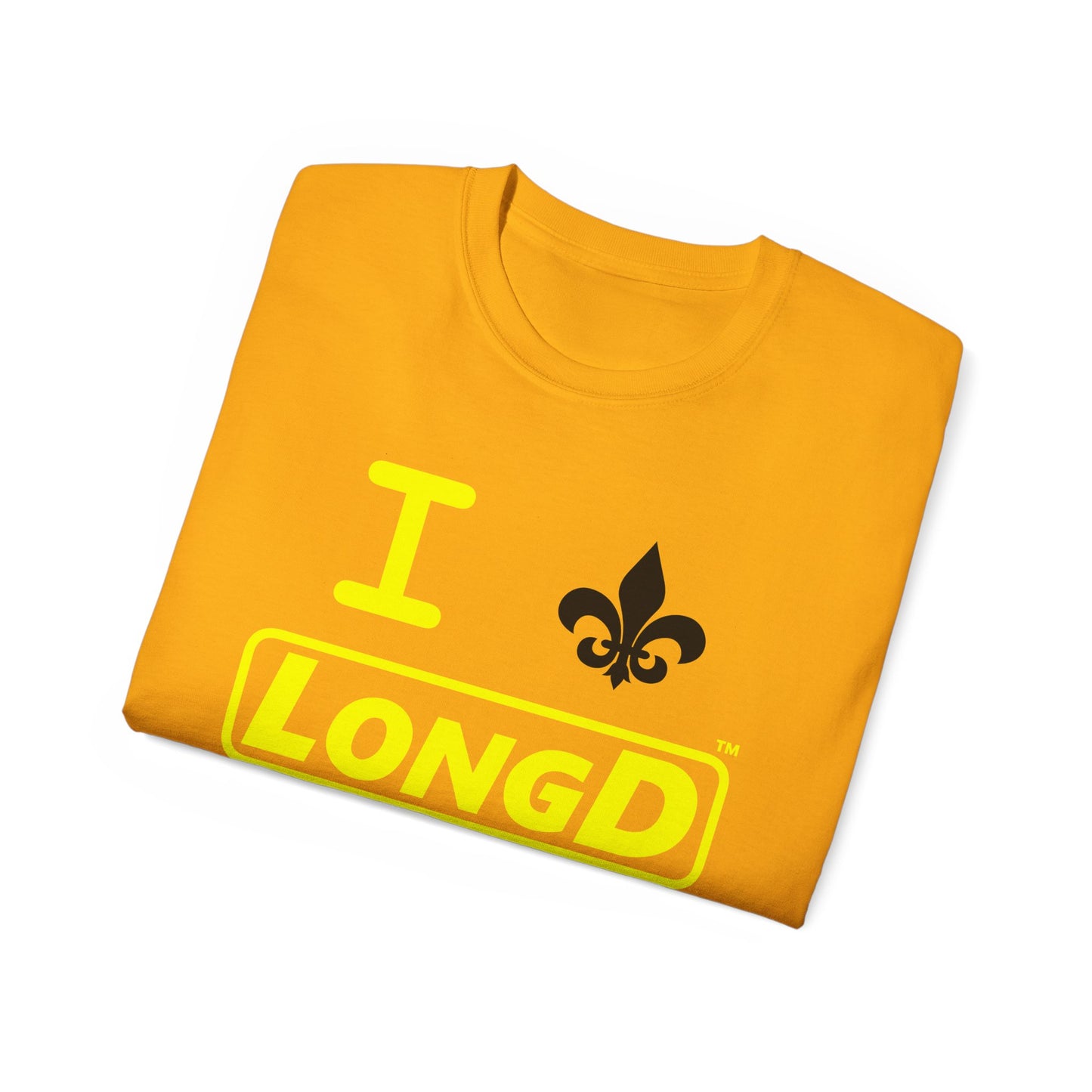 I Fleur LongD® Logo Cotton Tee (yellow text & black fleur de lis)