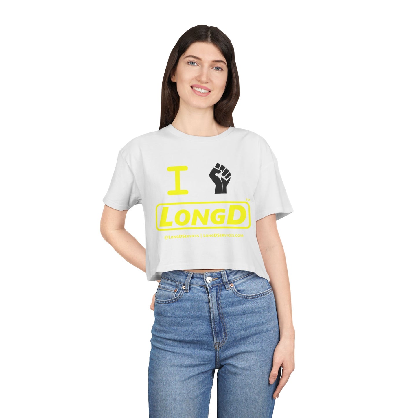 I Fist LongD Logo Women's Crop Tee (Black fist and secondary logo)