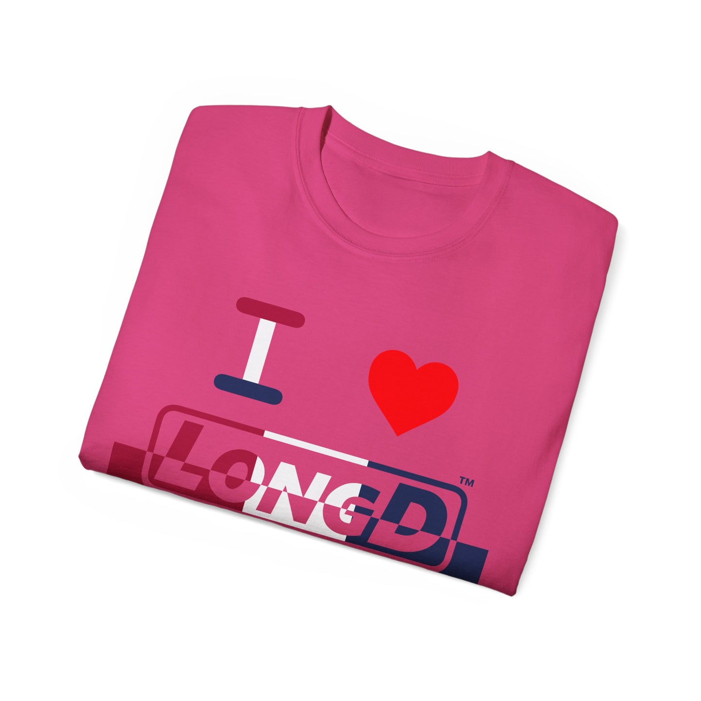 I Luv LongD® Logo Cotton Tee Red, White and Blue positive top negative bottom split thirds text