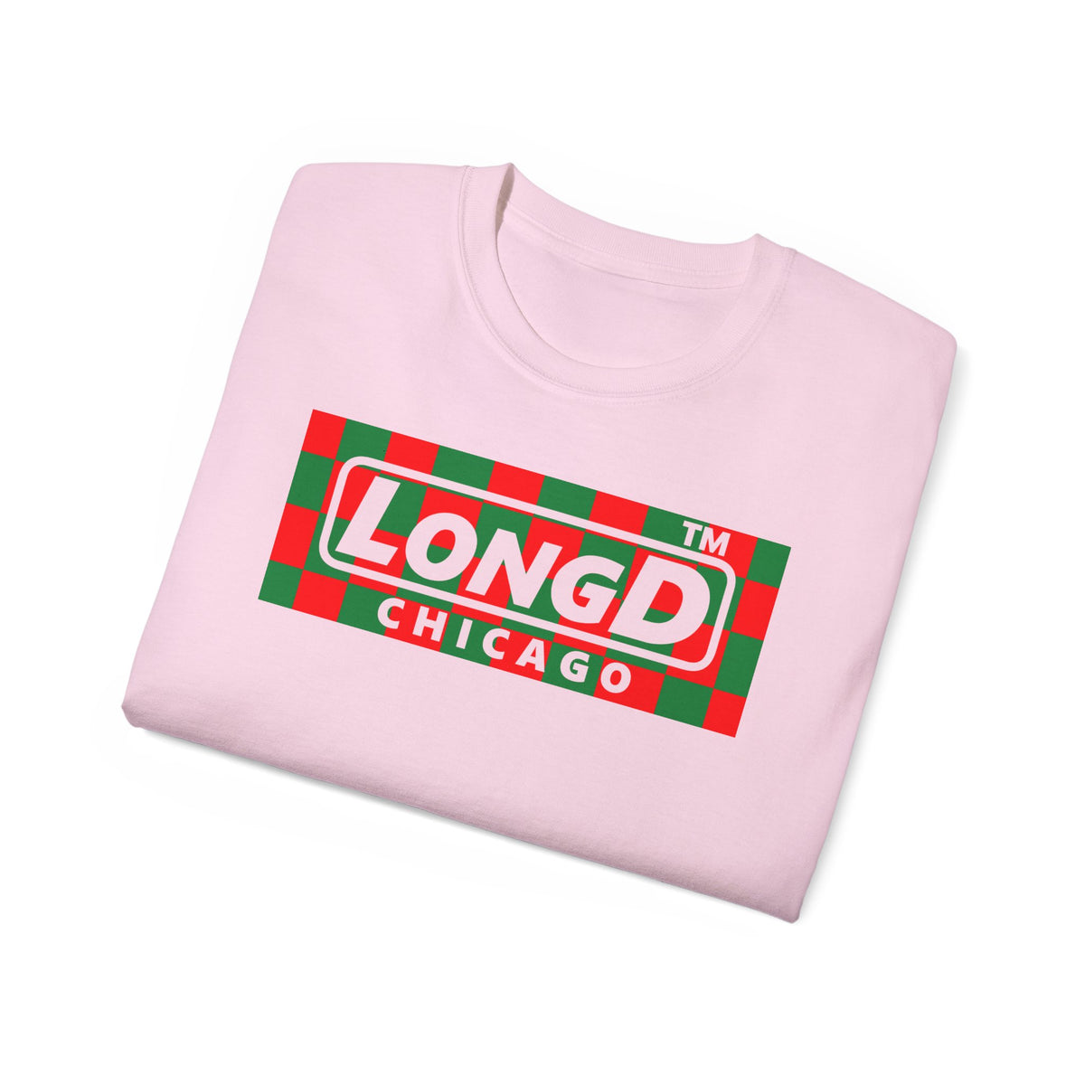 LongD Chicago negative checkered logo (Xmas colors) cotton tee