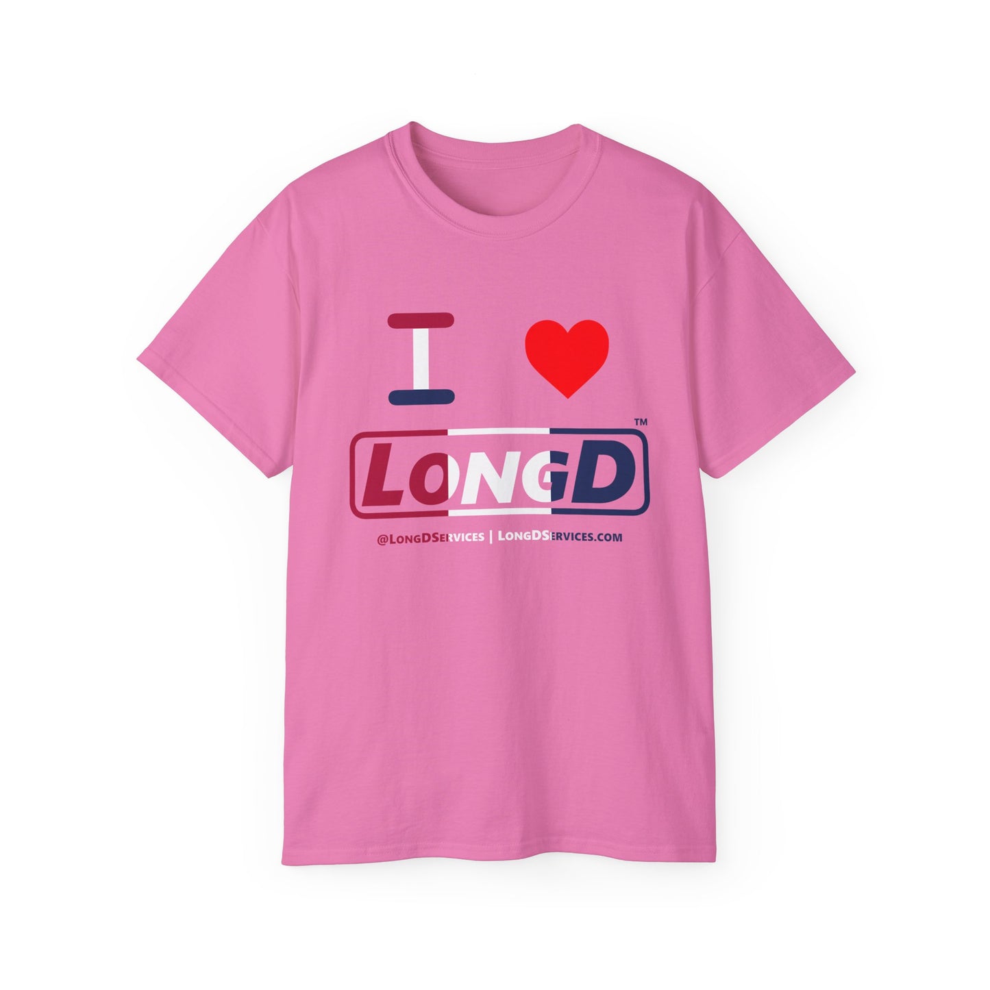 I Luv LongD® Logo Cotton Tee Red, White and Blue positive thirds text