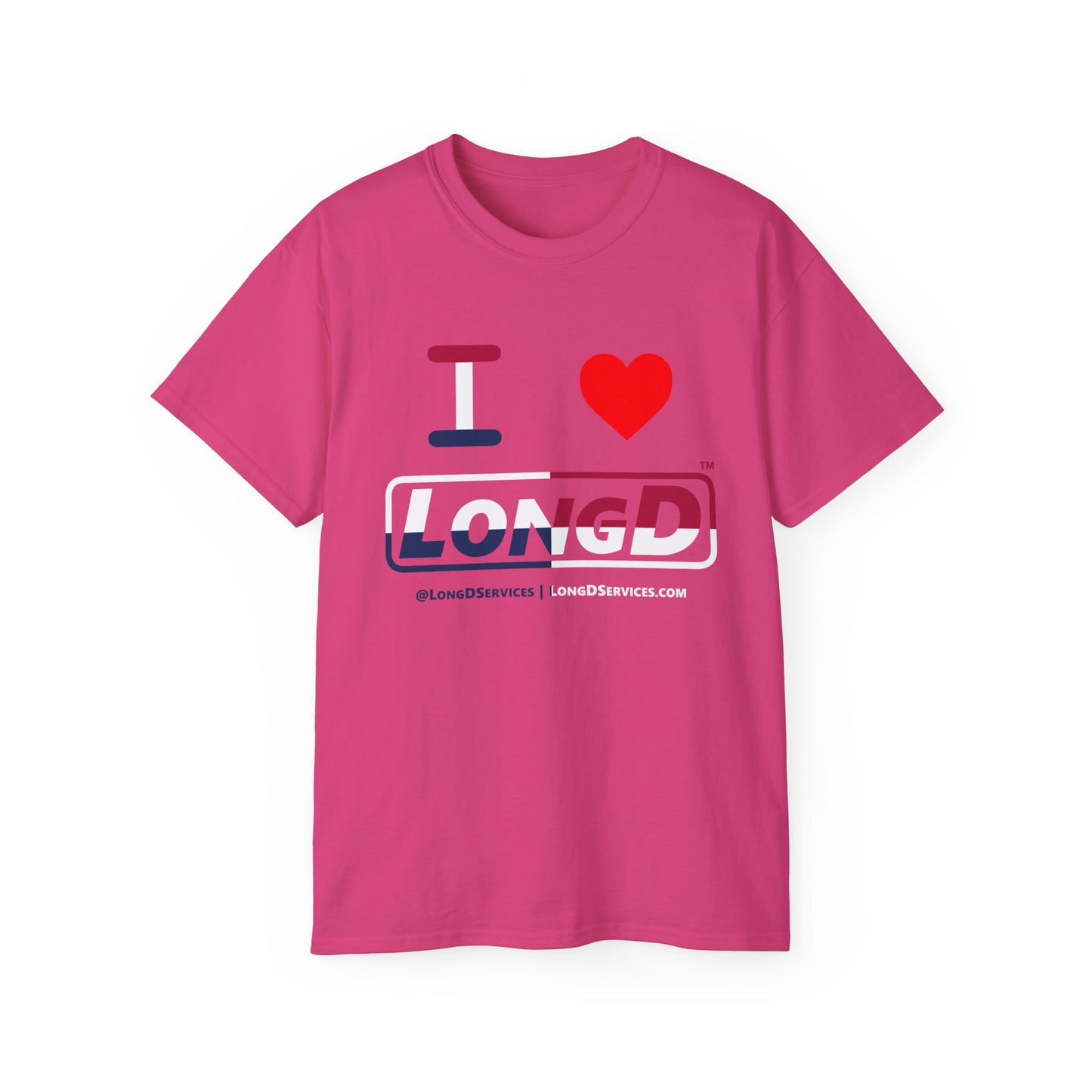 I Luv LongD® Logo Cotton Tee Red, White and Blue positive quarters text