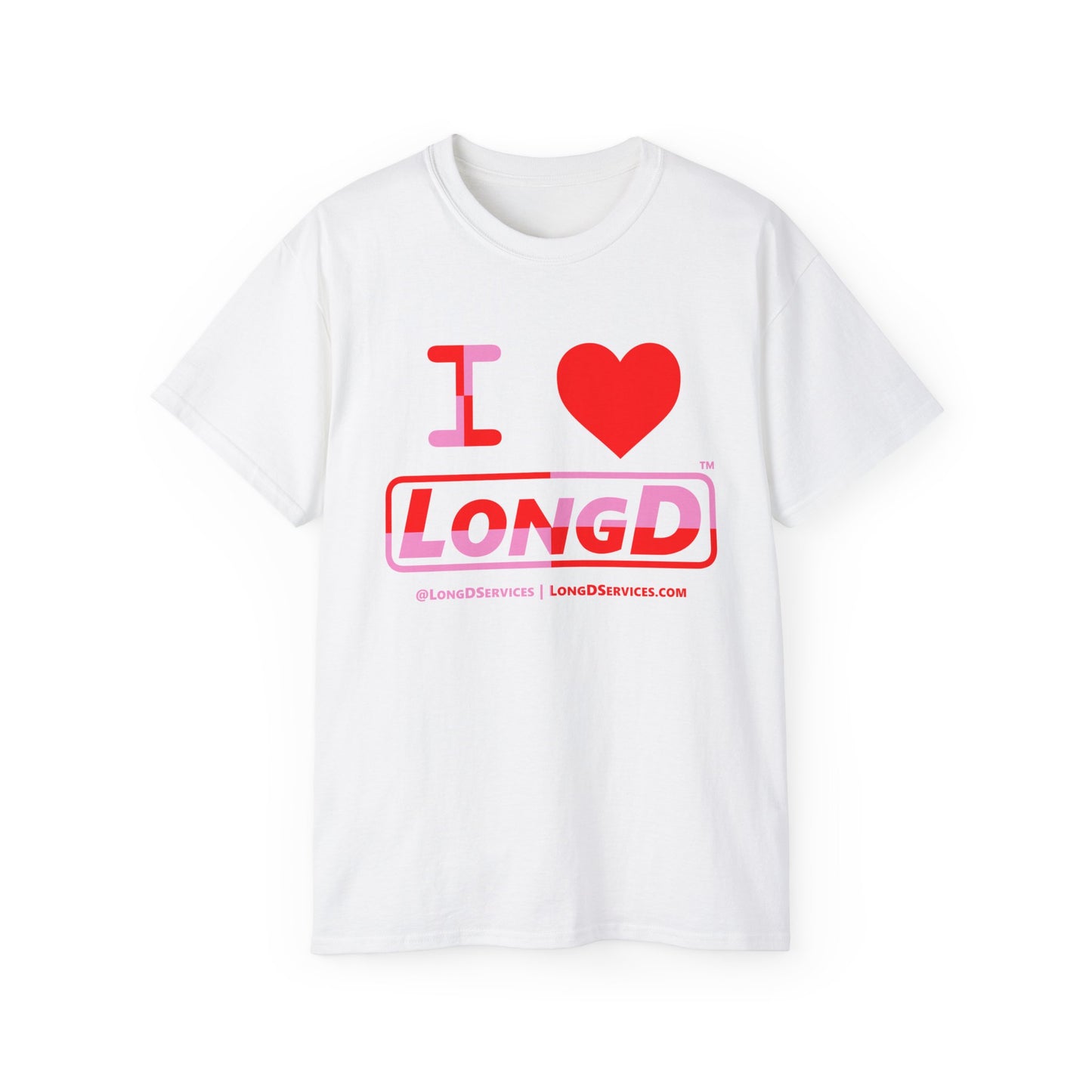 I Luv LongD Logo Cotton Tee (Valentines pink/red quarter split text)