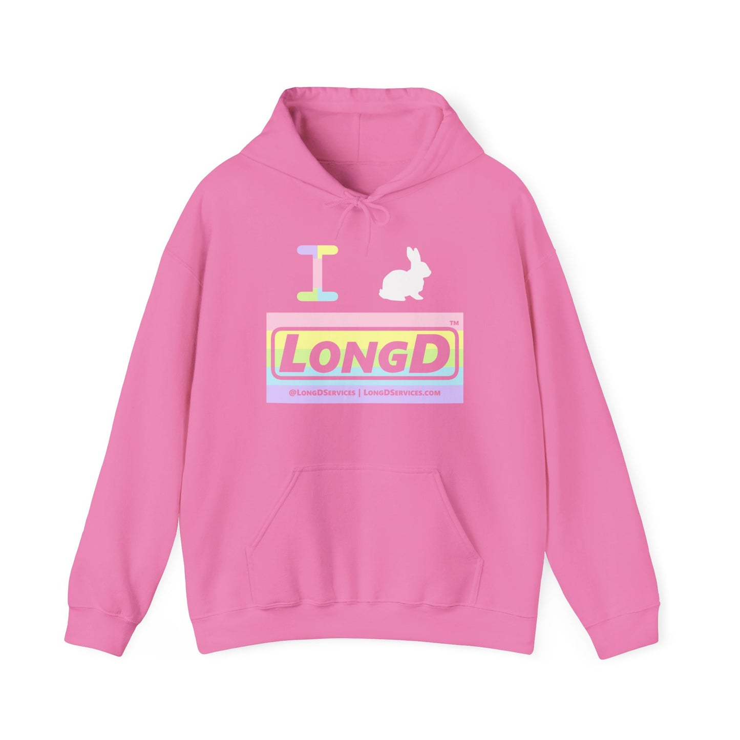 I Bunny LongD® Logo Hoodie Pastel striped negative text (White Easter Bunny)