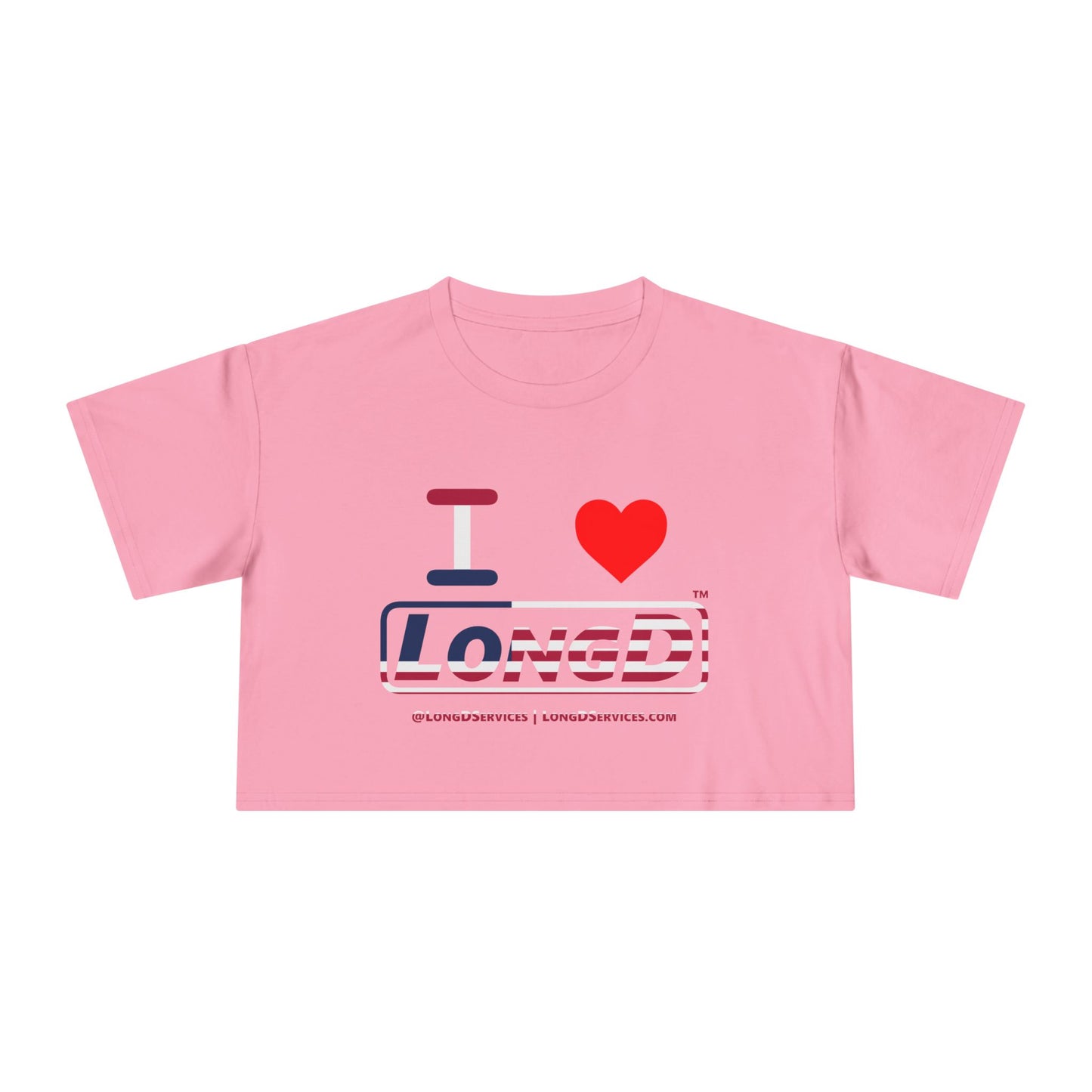 I Luv LongD Logo Women's Crop Tee Red, White & Blue positive flag