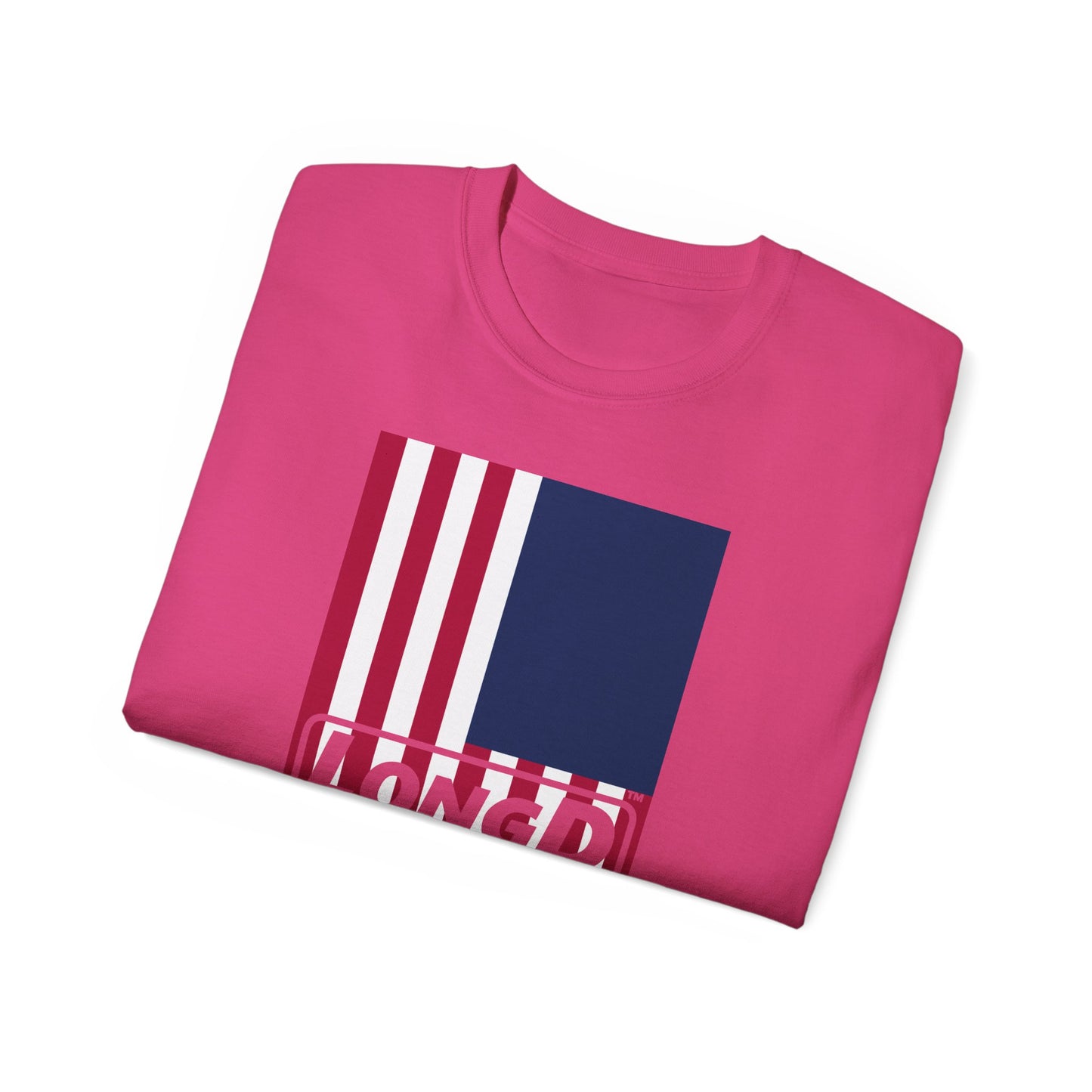 LongD® Logo Cotton Tee Red, White and Blue portrait (official proportions) flag negative text