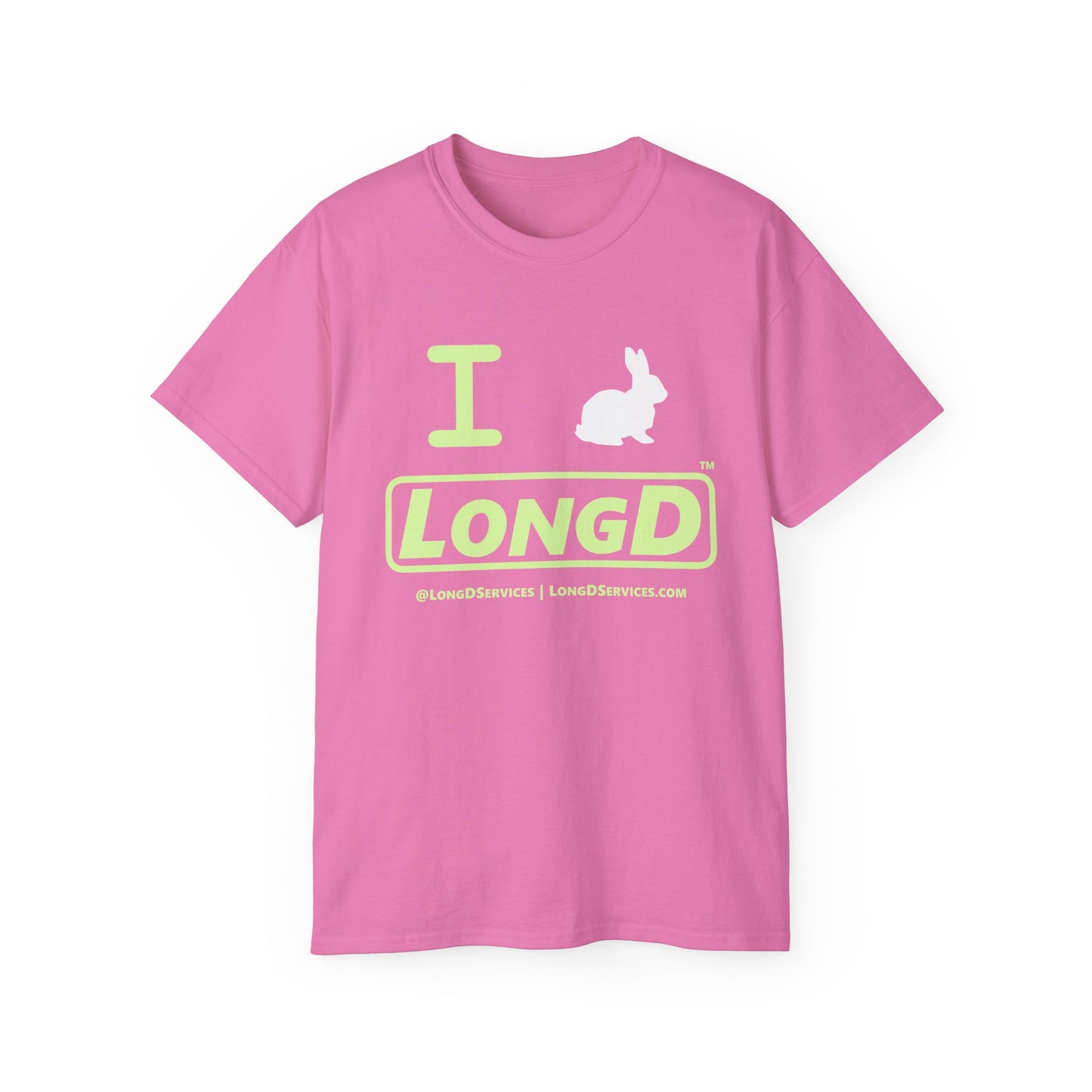 I Bunny LongD® Logo Cotton Tee Easter pastel green text (white Easter Bunny)