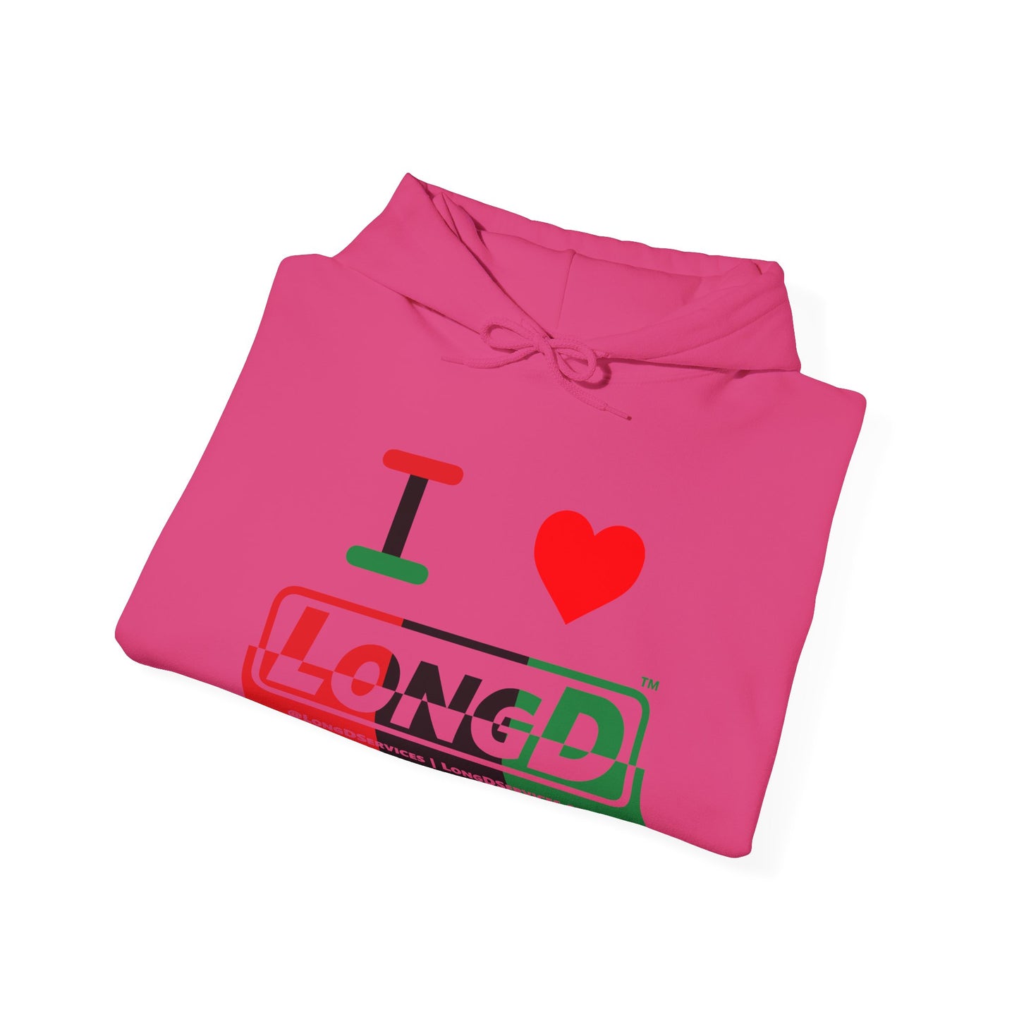 I Luv LongD® Logo Hoodie with Juneteenth positive top negative bottom text