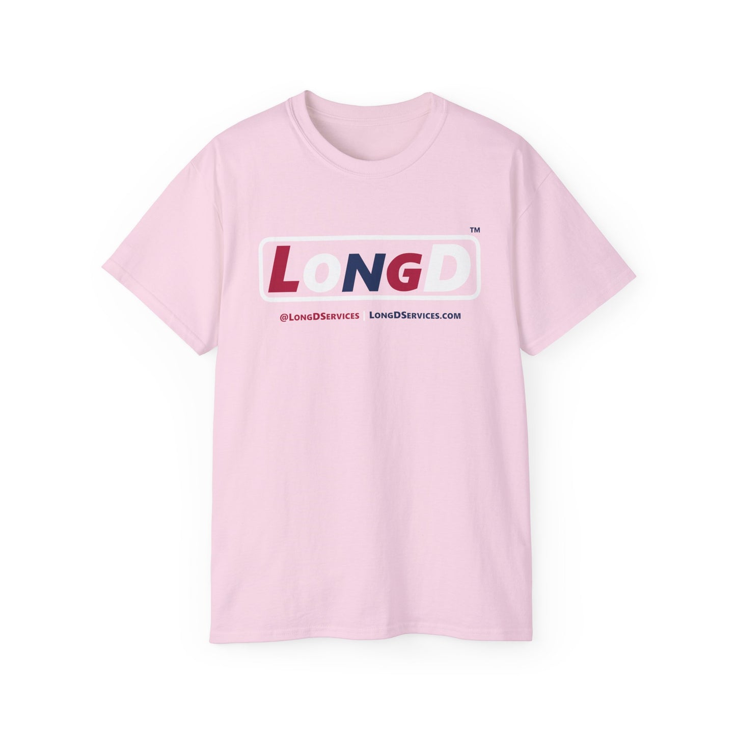 LongD® Logo Cotton Tee Red, White and Blue positive varied elements text