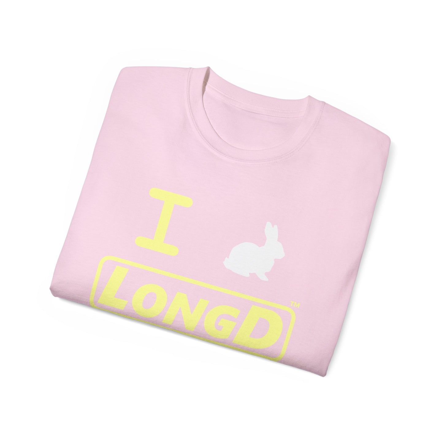 I Bunny LongD® Logo Cotton Tee Easter pastel yellow text (white Easter Bunny)