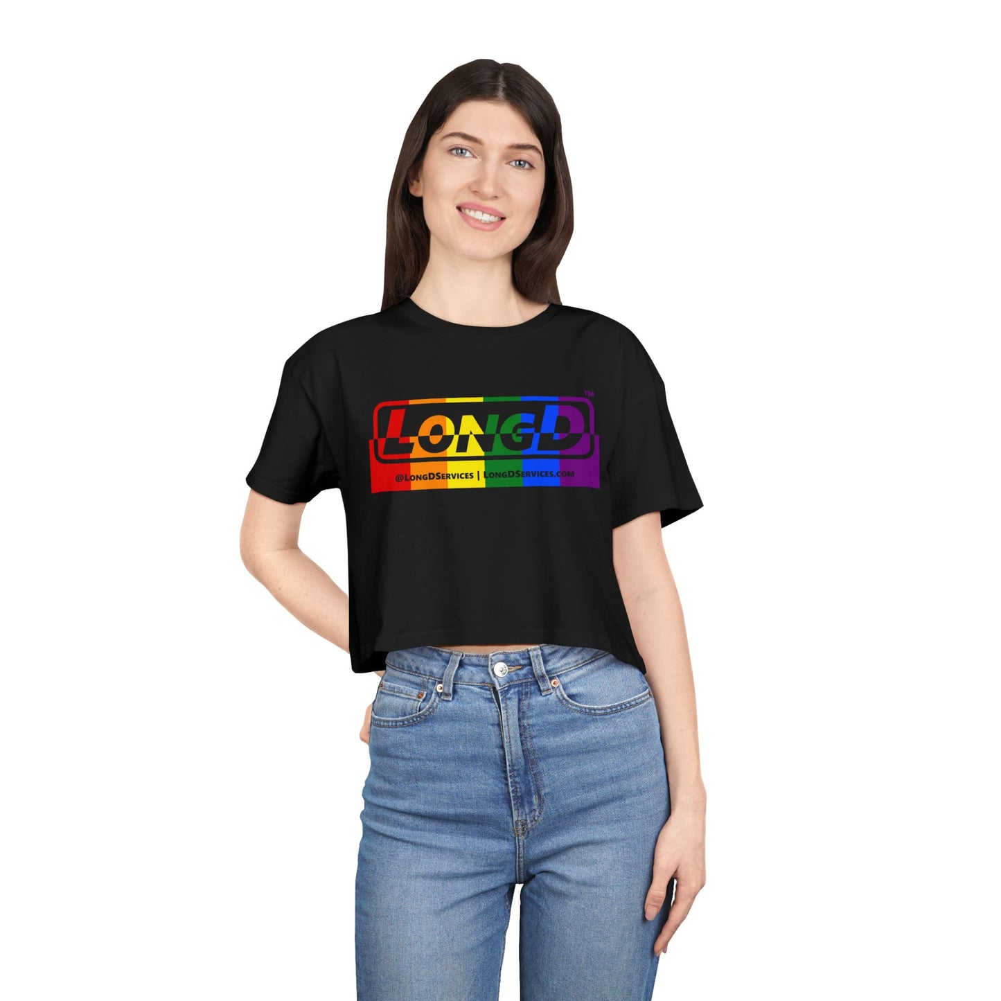 LongD Logo Women's Crop Tee (Pride color rainbow positive top negative bottom logo)