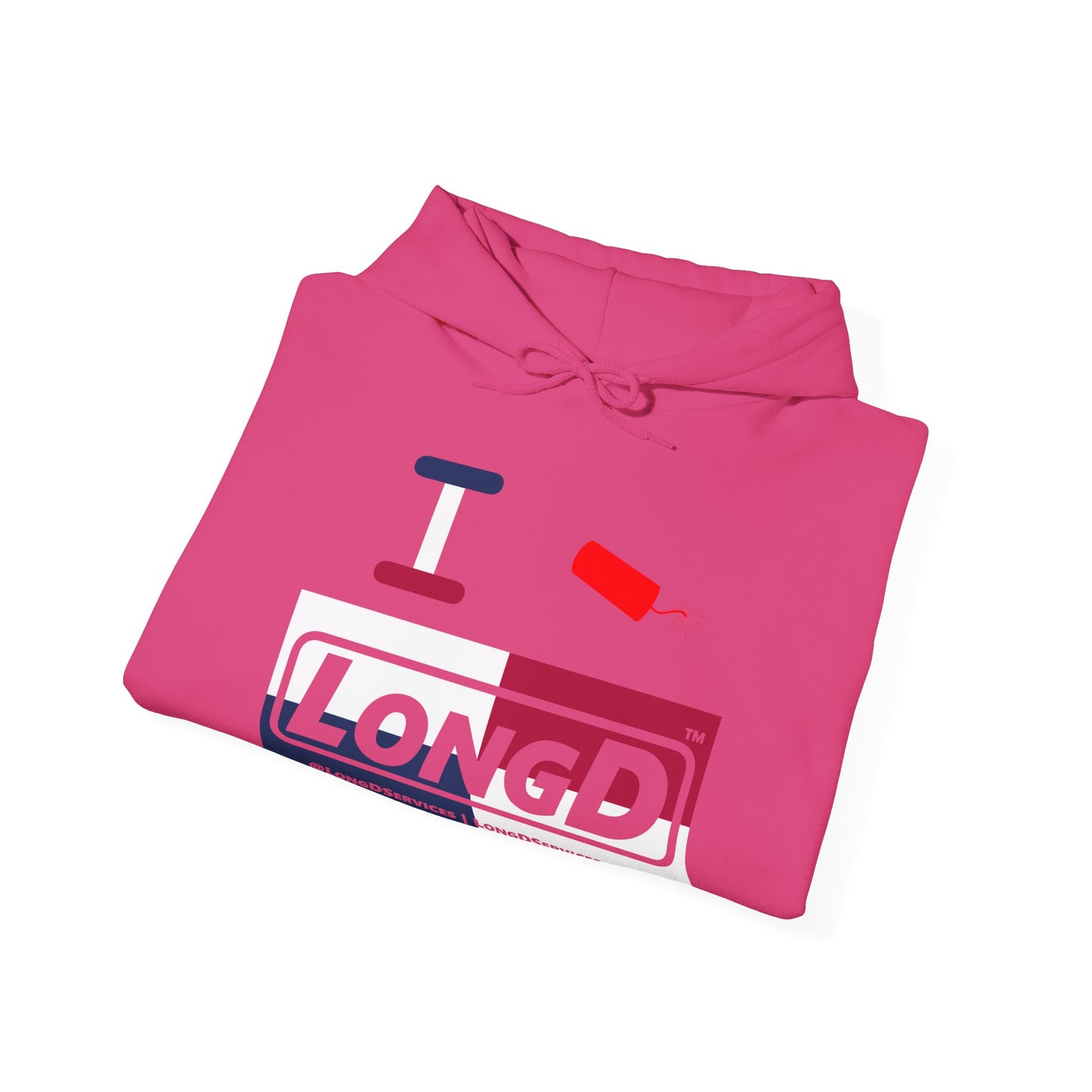 I Firecracker LongD® Logo Hoodie red, white and blue negative quarters