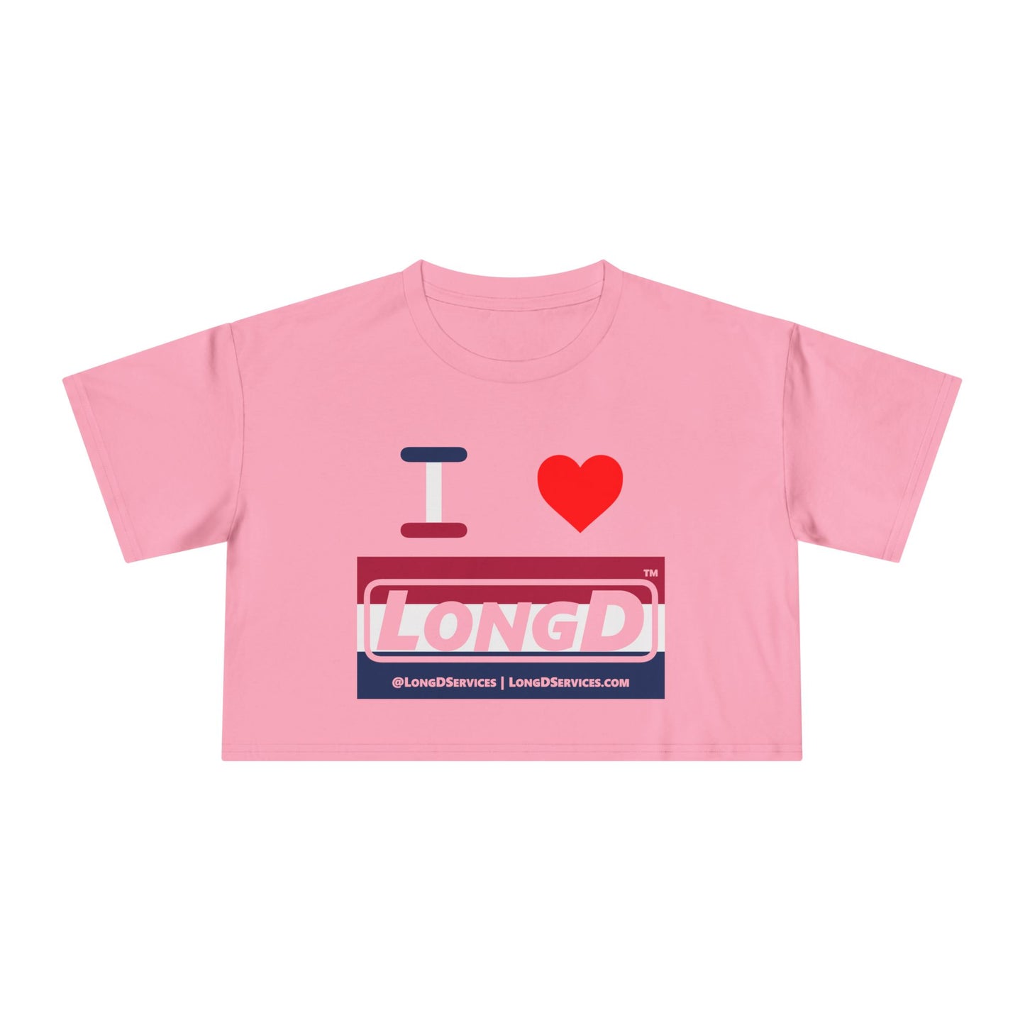 I Luv LongD Logo Women's Crop Tee Red, White & Blue negative stripes