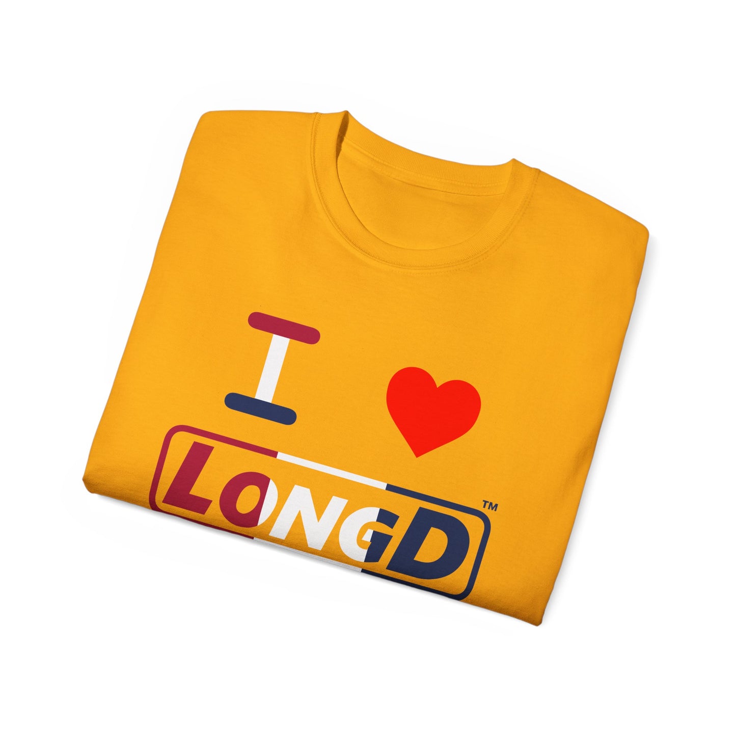I Luv LongD® Logo Cotton Tee Red, White and Blue positive thirds text