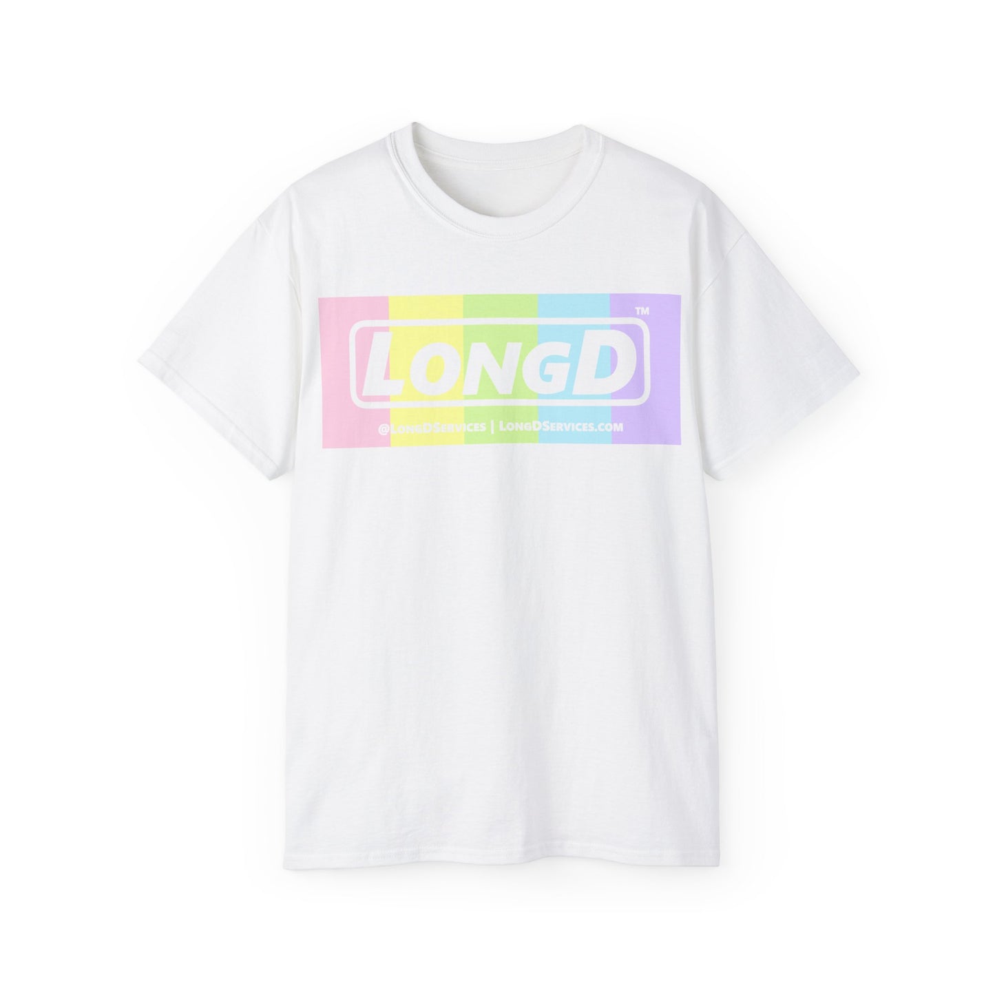 LongD® Logo Cotton Tee (Easter pastel spectrum in negative text)