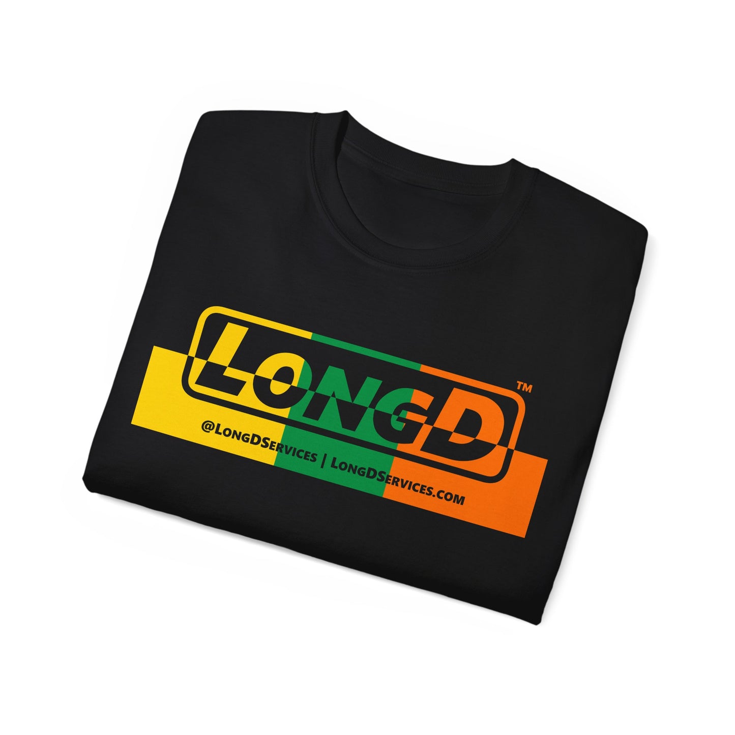 LongD® Logo Cotton Tee (St. Patrick's Day -Irish Green, Golden Yellow and Irish Orange thirds top-bottom positive-negative split)