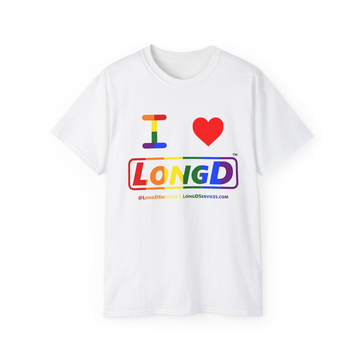 I Luv LongD® Logo Cotton Tee Pride rainbow positive text
