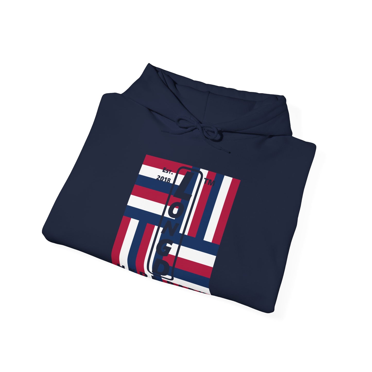 LongD® negative windmill upright Hyde Park logo hoodie (Patriotic colors)