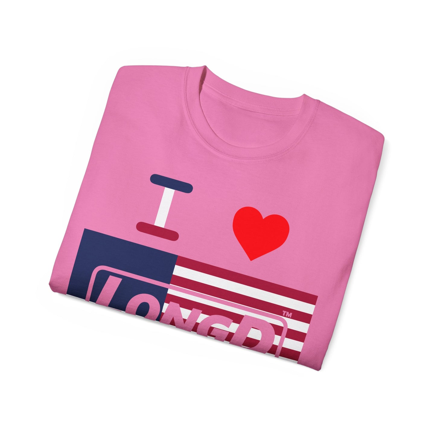 I Luv LongD® Logo Cotton Tee Red, White and Blue negative flag text