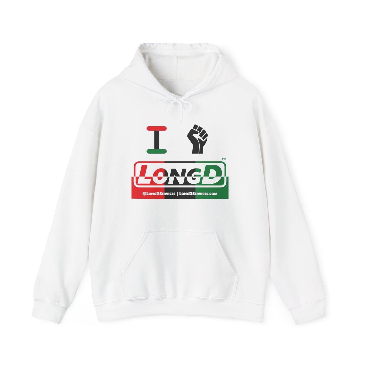 I Fist LongD® Logo Hoodie with Juneteenth black fist positive top negative bottom text