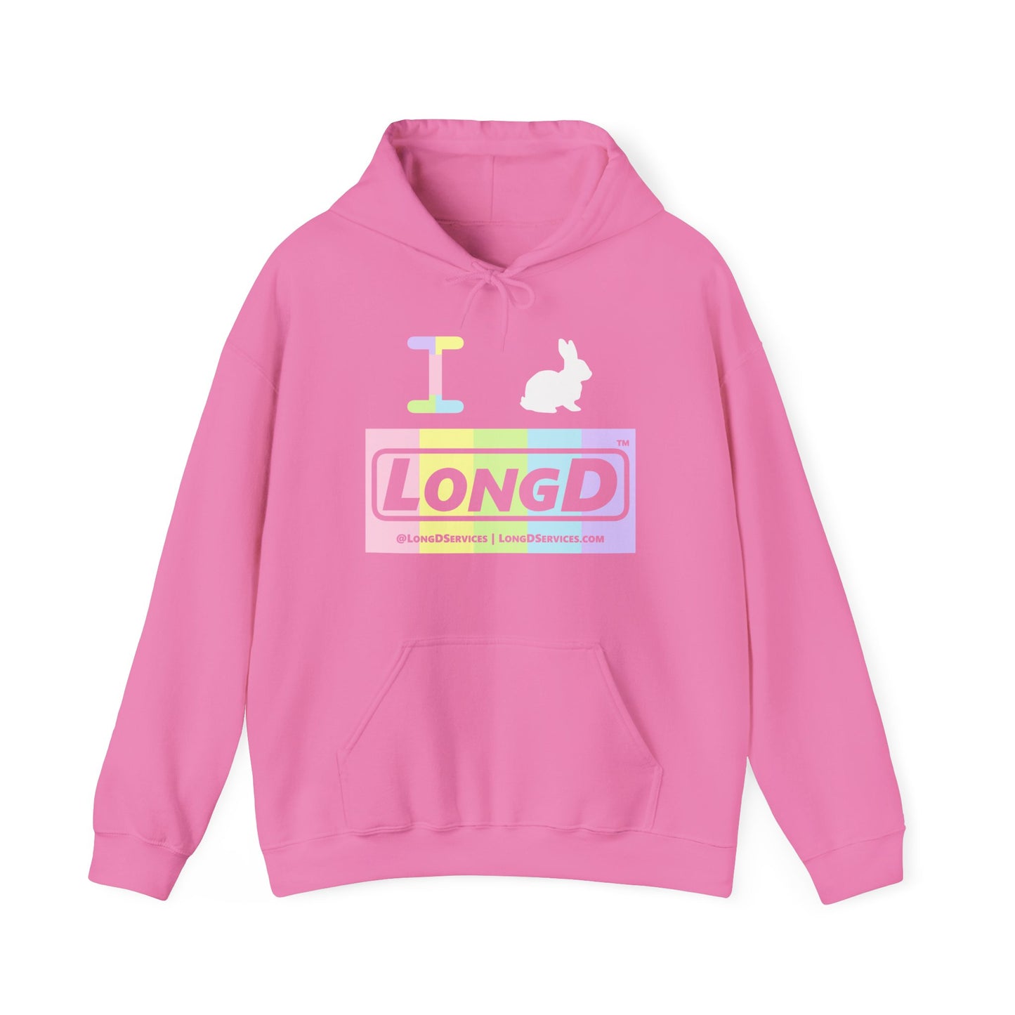 I Bunny LongD® Logo Hoodie pastel spectrum negative text (White Easter Bunny)