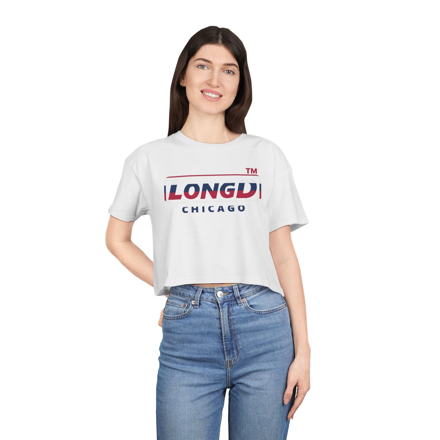 LongD positive horizontal 6-striped Chicago Logo Crop Tee (Patriotic colors)