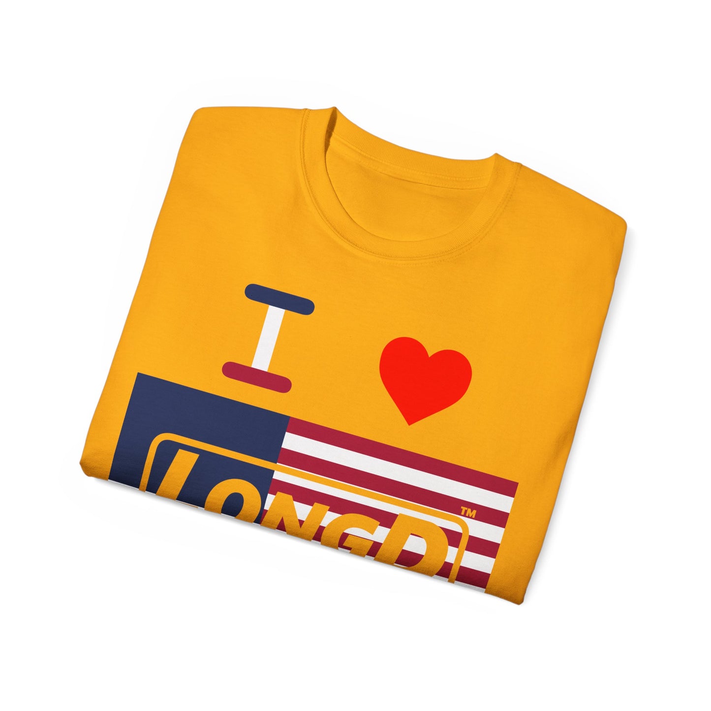 I Luv LongD® Logo Cotton Tee Red, White and Blue negative flag text