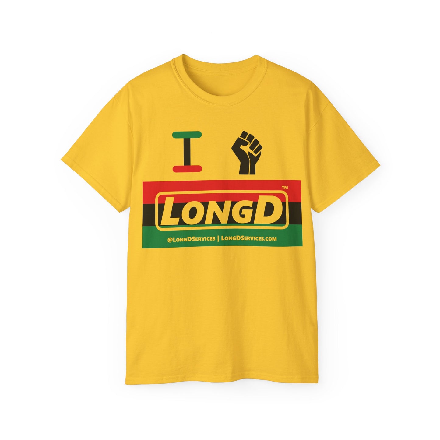 I Fist LongD® Logo Cotton Tee Juneteenth black fist negative striped text