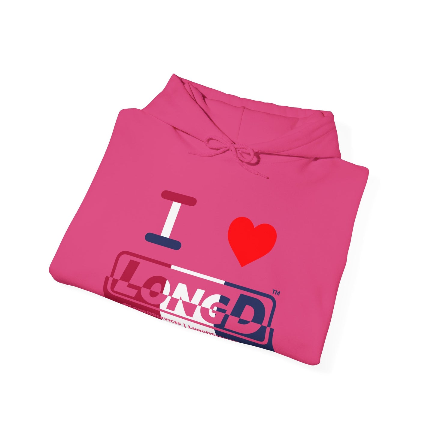 I Luv LongD® Logo Hoodie red, white and blue positive top negative bottom thirds