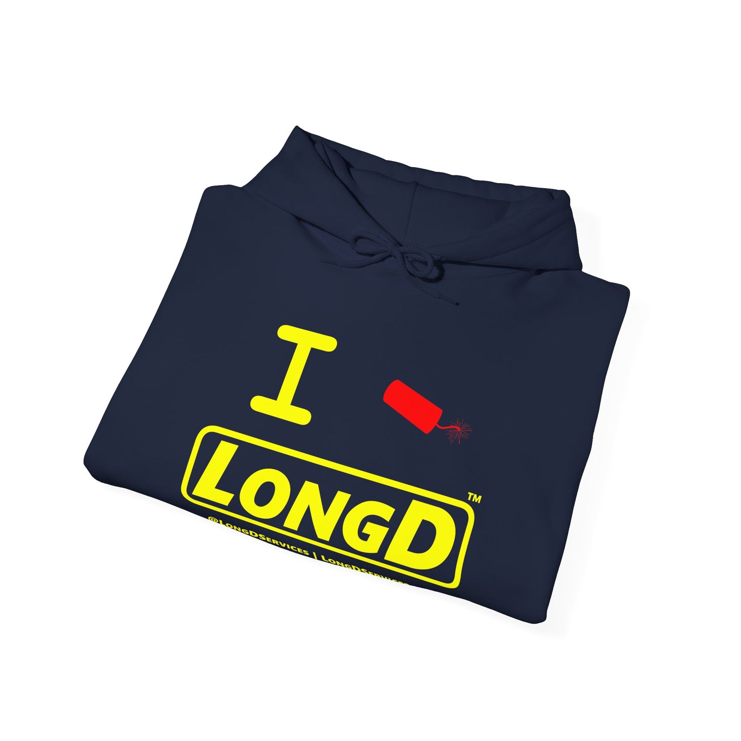 I Firecracker LongD® Reverse Logo Hoodie red firecracker (no blue or white)
