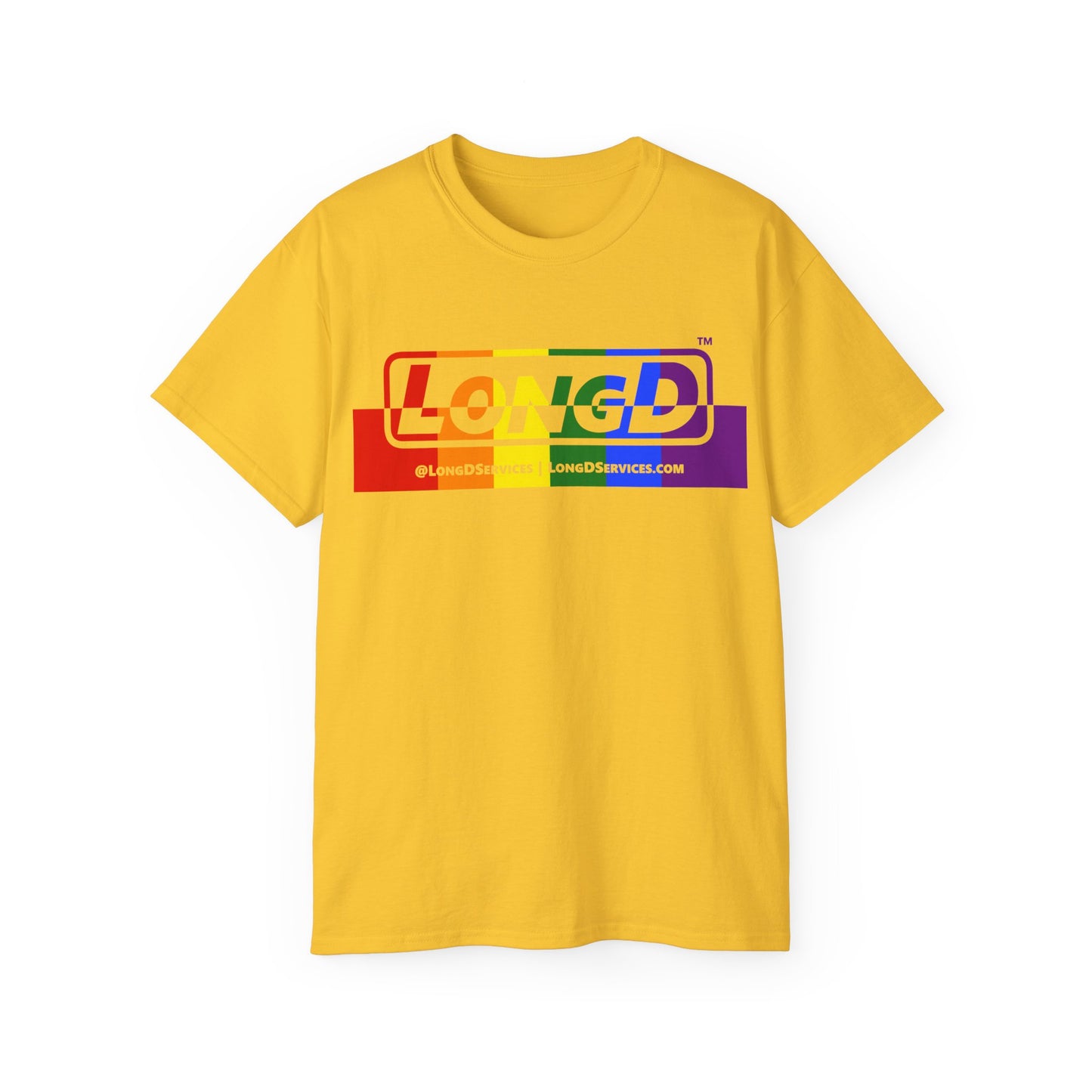 LongD® Logo Cotton Tee Pride rainbow positive top negative bottom text