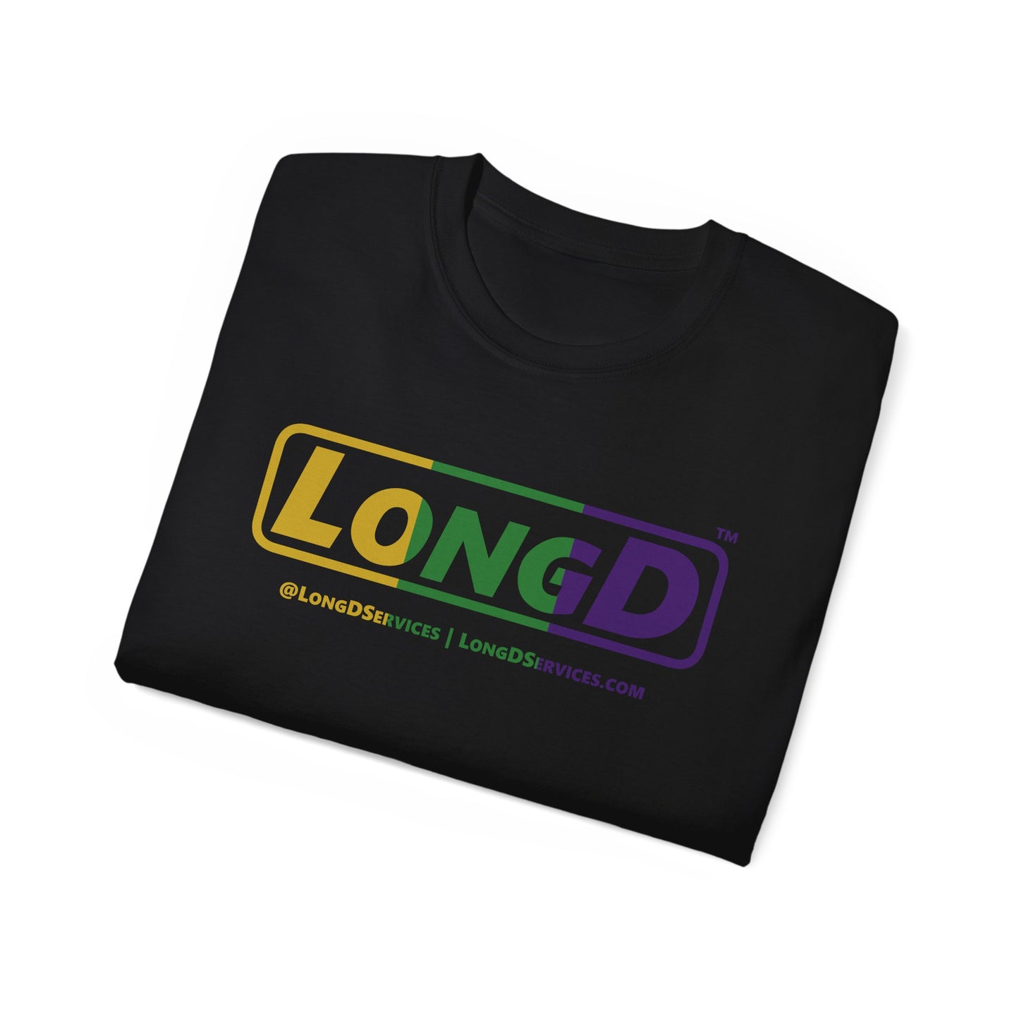 LongD® Logo Cotton Tee (Mardi Gras colored text)