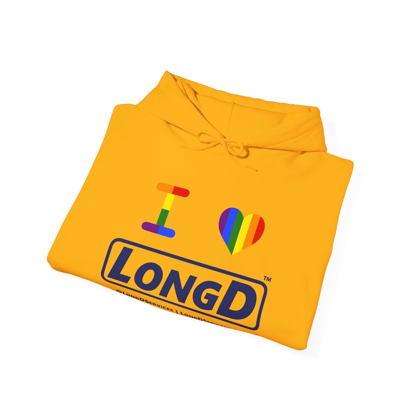 I Luv LongD® Official Logo Hoodie with Pride rainbow heart and positive text