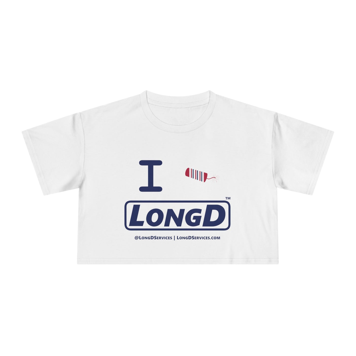I Firecracker LongD Basic Official Logo Women's Crop Tee Red, White & Blue firecracker