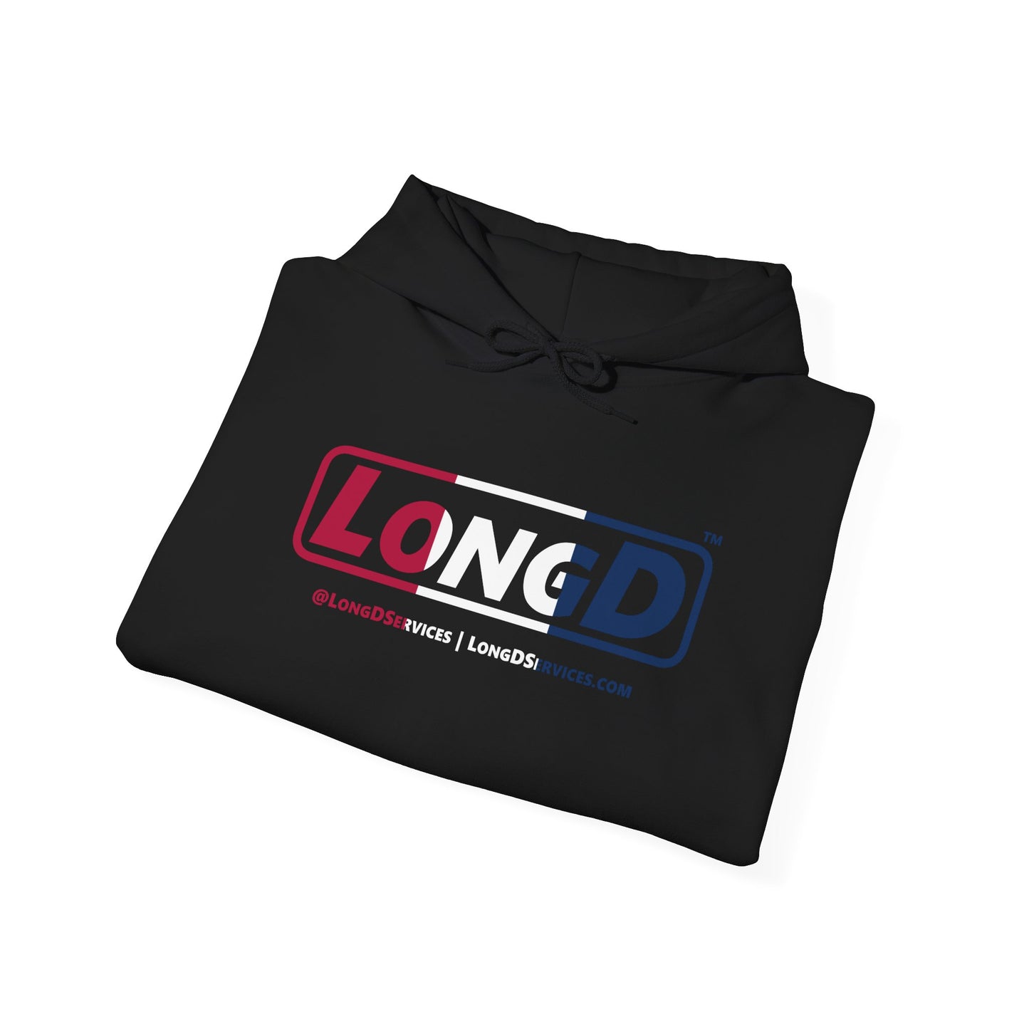 LongD® Logo Hoodie red, white and blue positive thirds