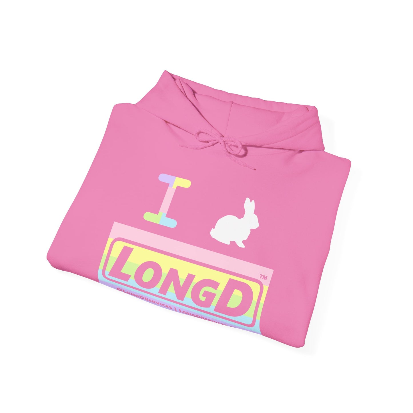 I Bunny LongD® Logo Hoodie Pastel striped negative text (White Easter Bunny)