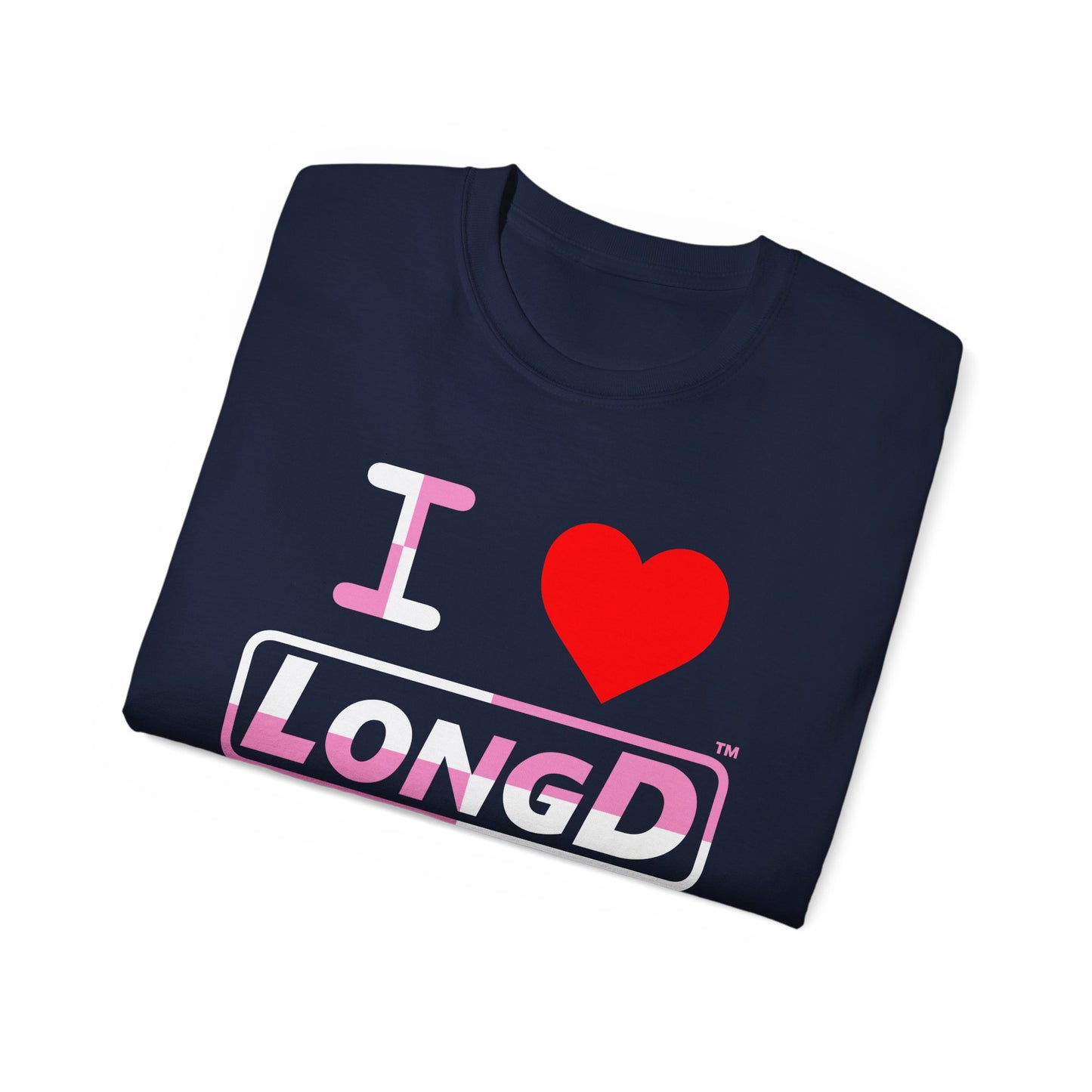I Luv LongD Logo Cotton Tee (Valentines pink/white quarter split text)