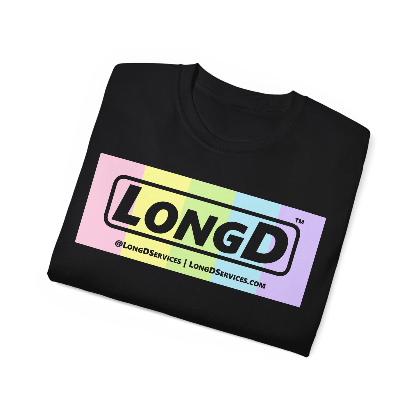 LongD® Logo Cotton Tee (Easter pastel spectrum in negative text)