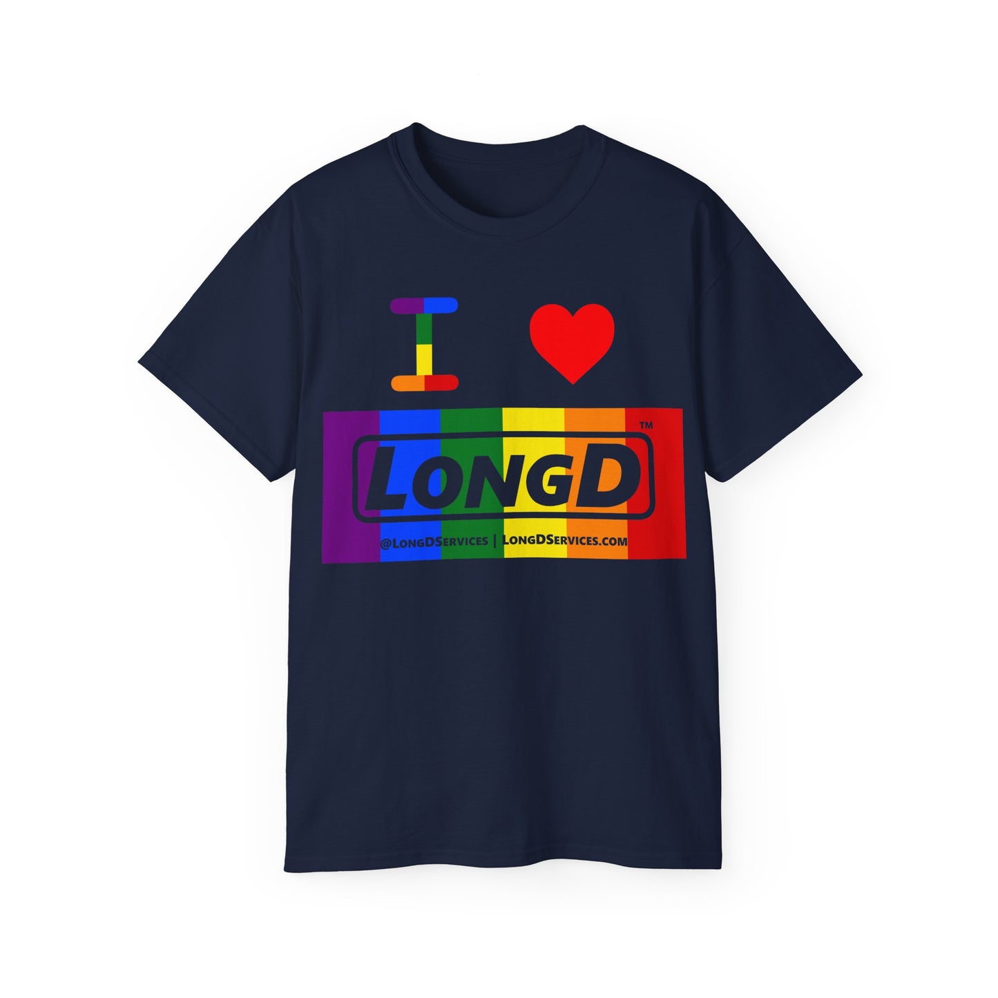 I Luv LongD® Logo Cotton Tee Pride rainbow negative text