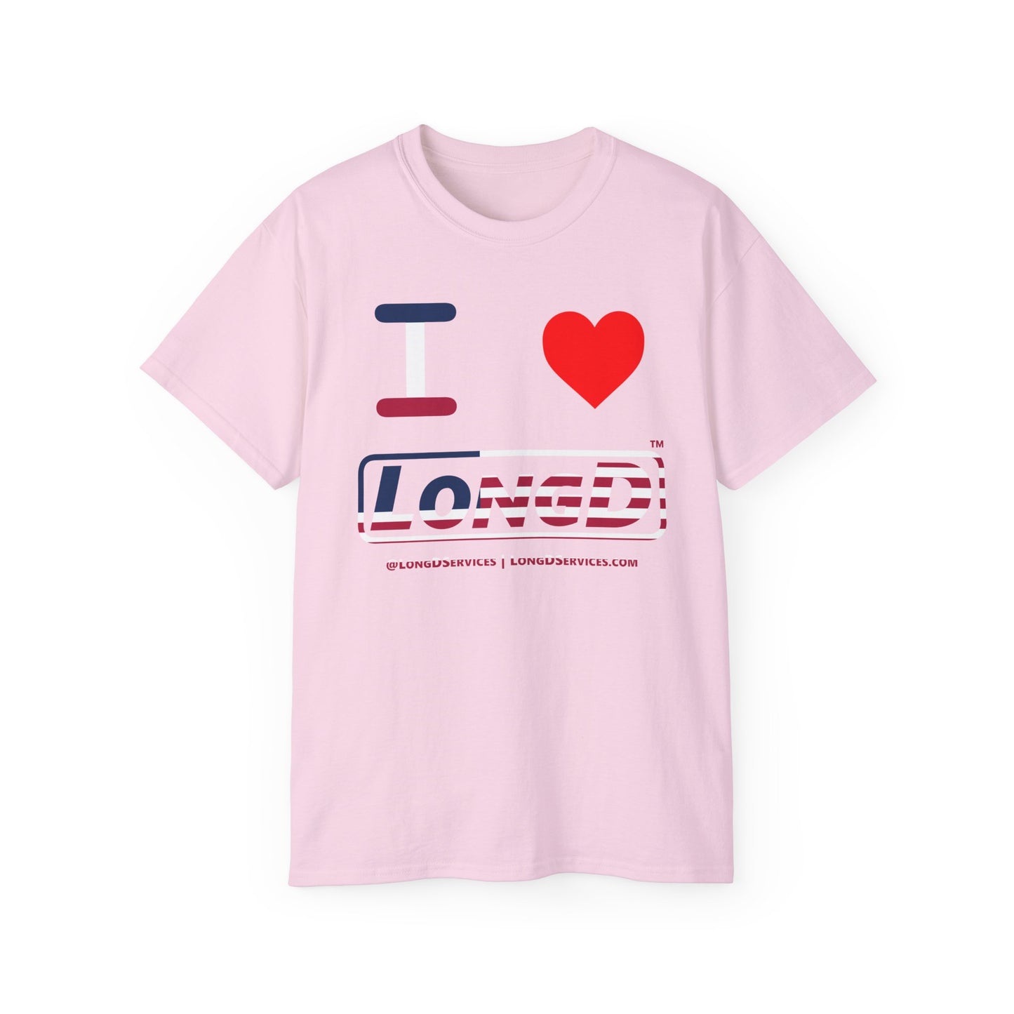 I Luv LongD® Logo Cotton Tee Red, White and Blue positive flag