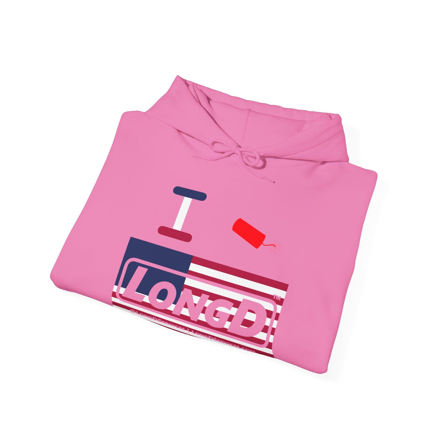 I Firecracker LongD® Logo Hoodie red, white and blue negative flag