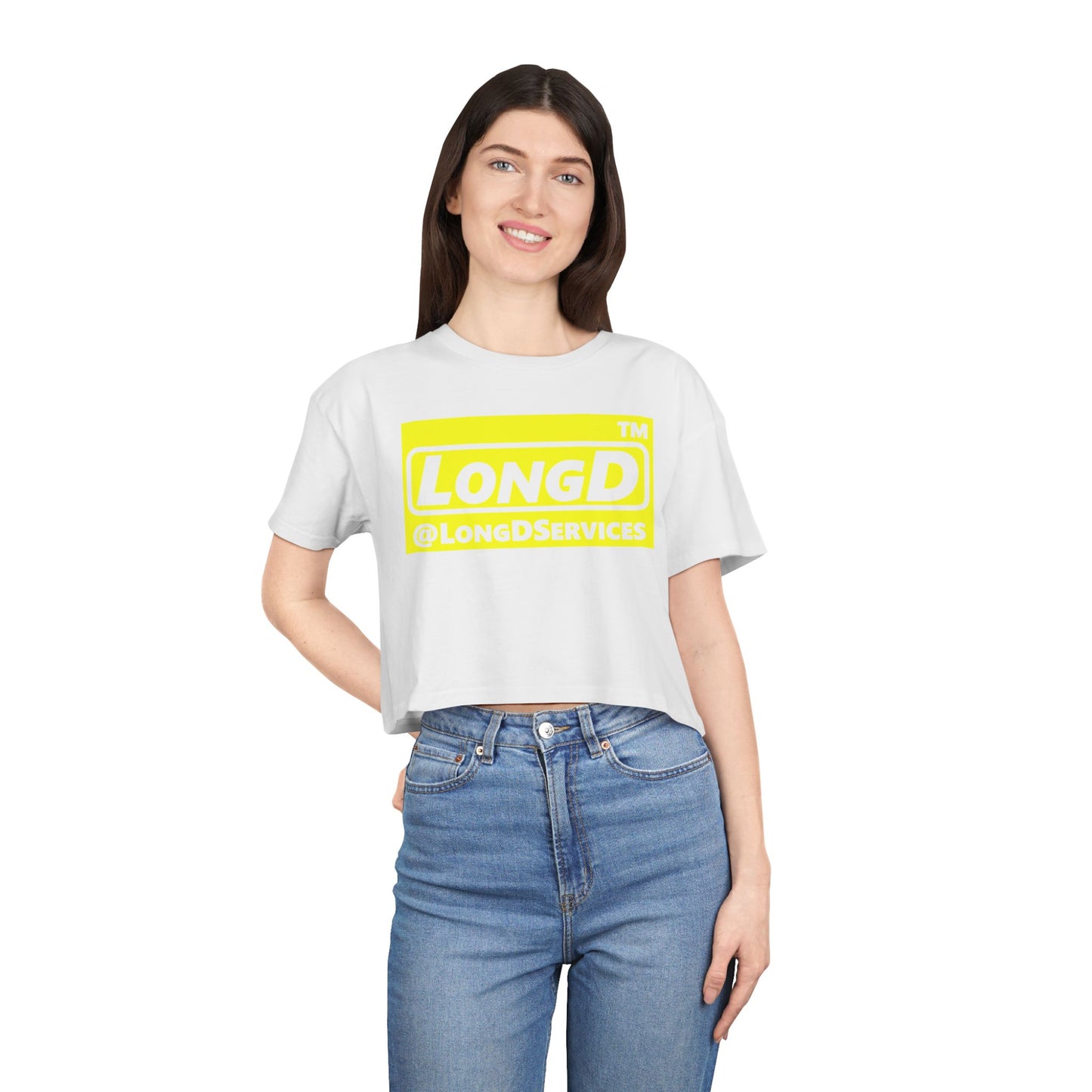 LongD Logo (Tag only negative alternate) Women's Crop Tee