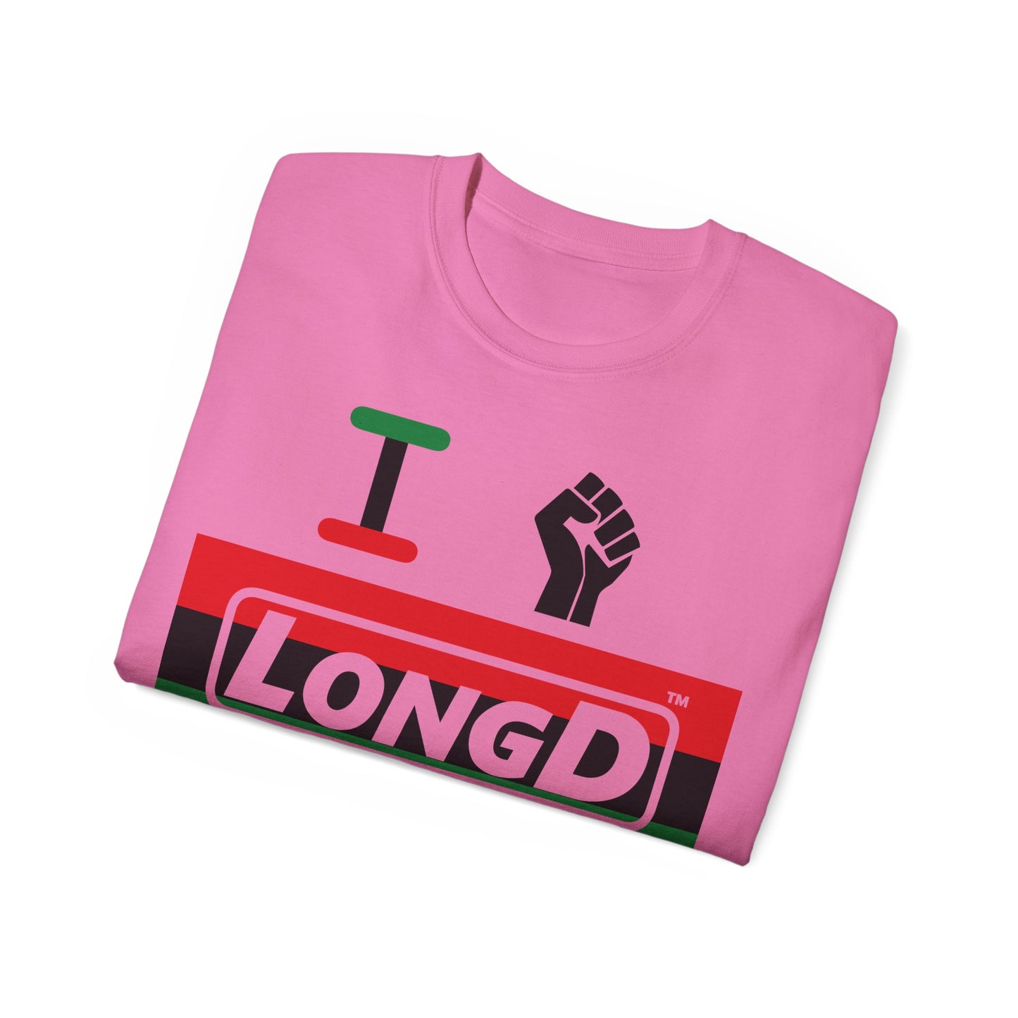 I Fist LongD® Logo Cotton Tee Juneteenth black fist negative striped text