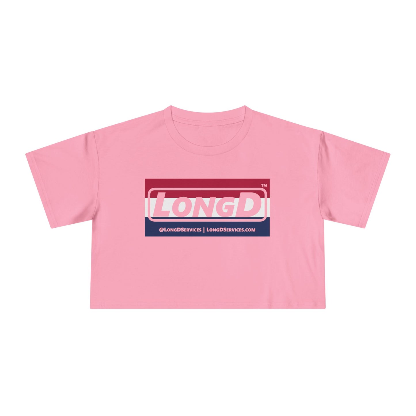 LongD Logo Women's Crop Tee Red, White & Blue negative striped text