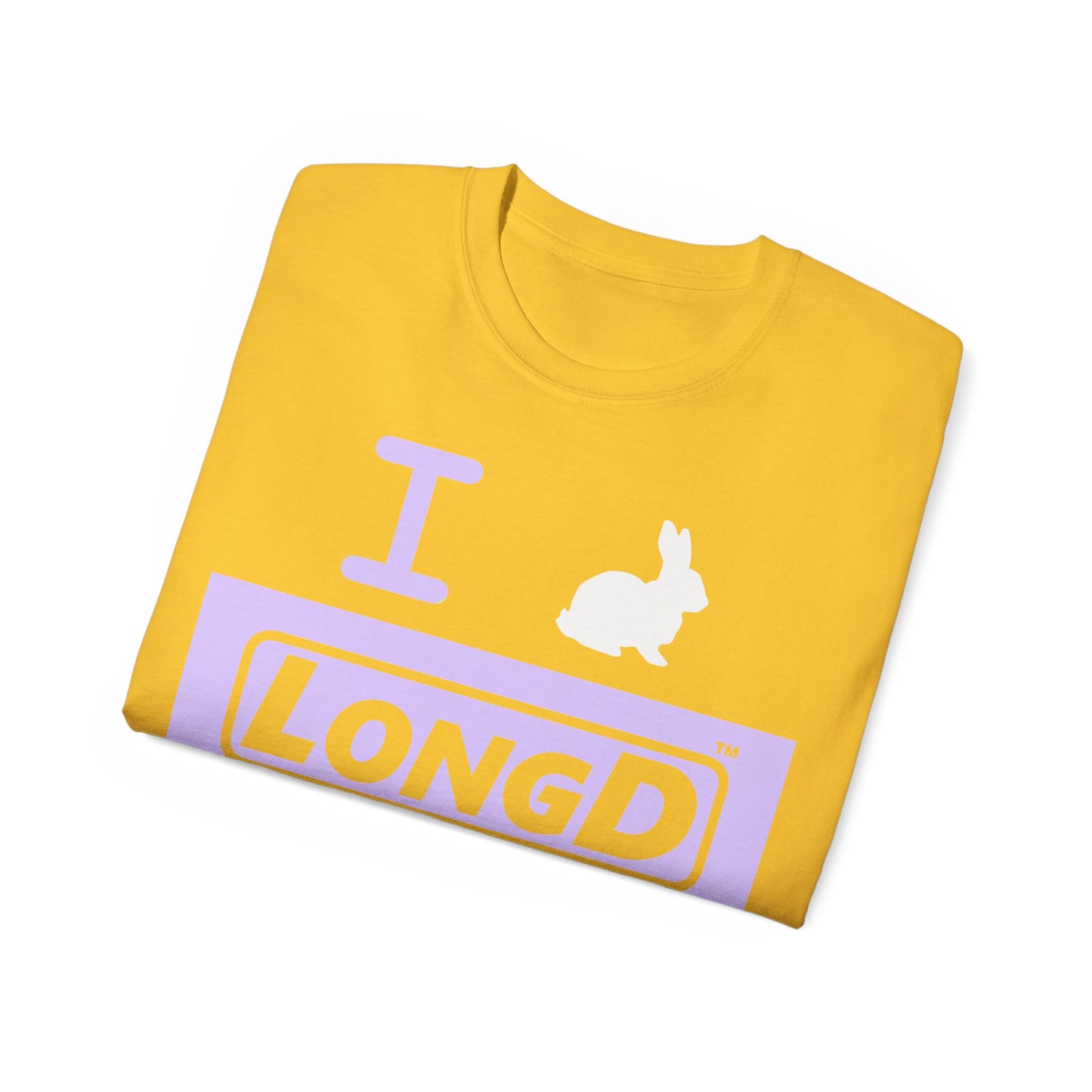 I Bunny LongD® Logo Cotton Tee Easter pastel purple negative text (white Easter Bunny)