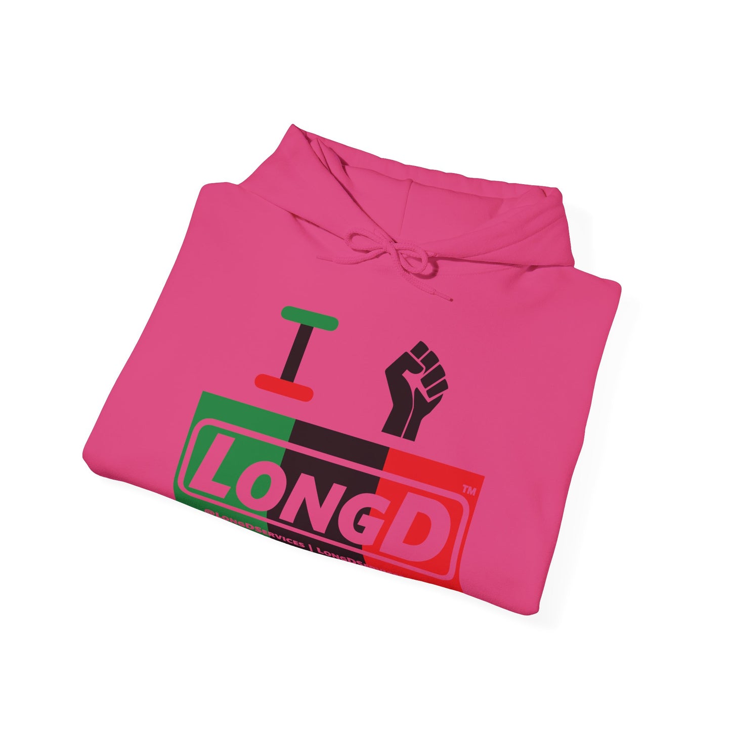 I Fist LongD® Logo Hoodie with Juneteenth black fist negative thirds text