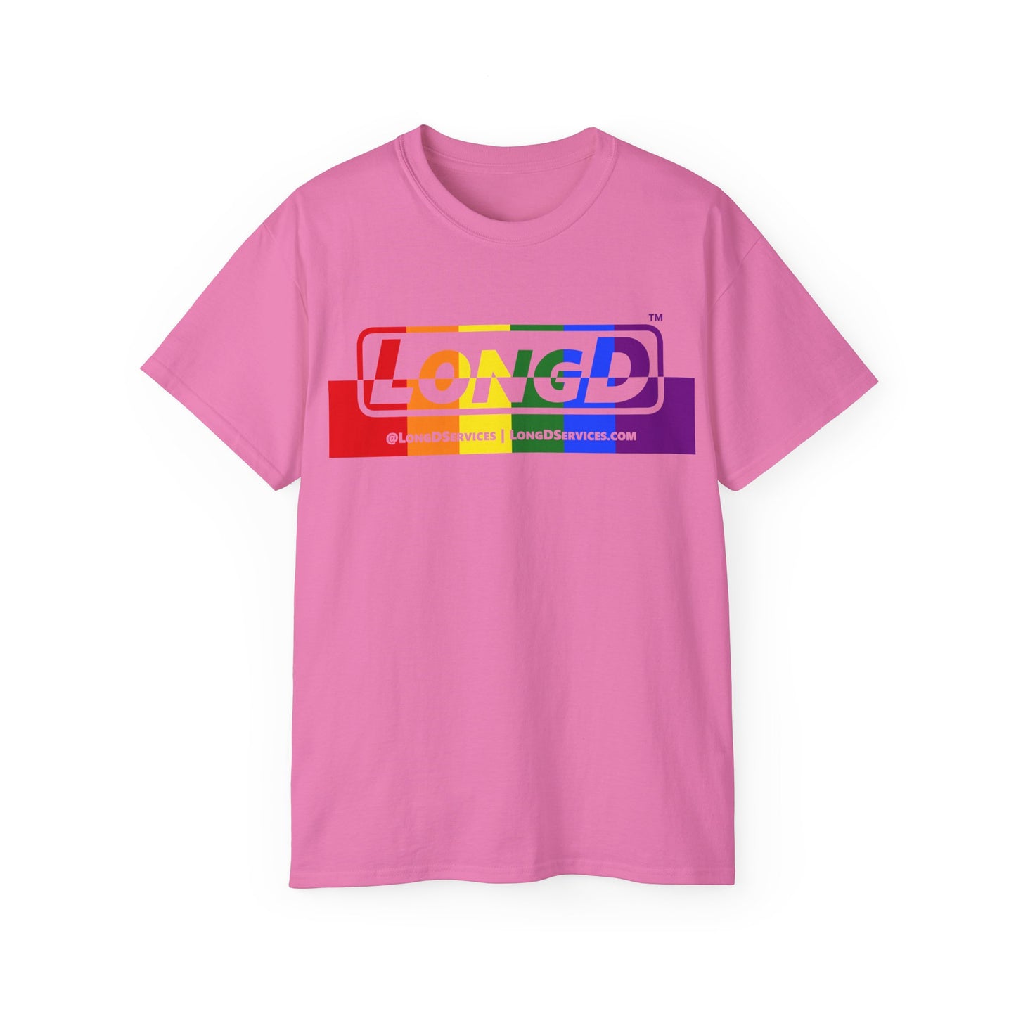 LongD® Logo Cotton Tee Pride rainbow positive top negative bottom text